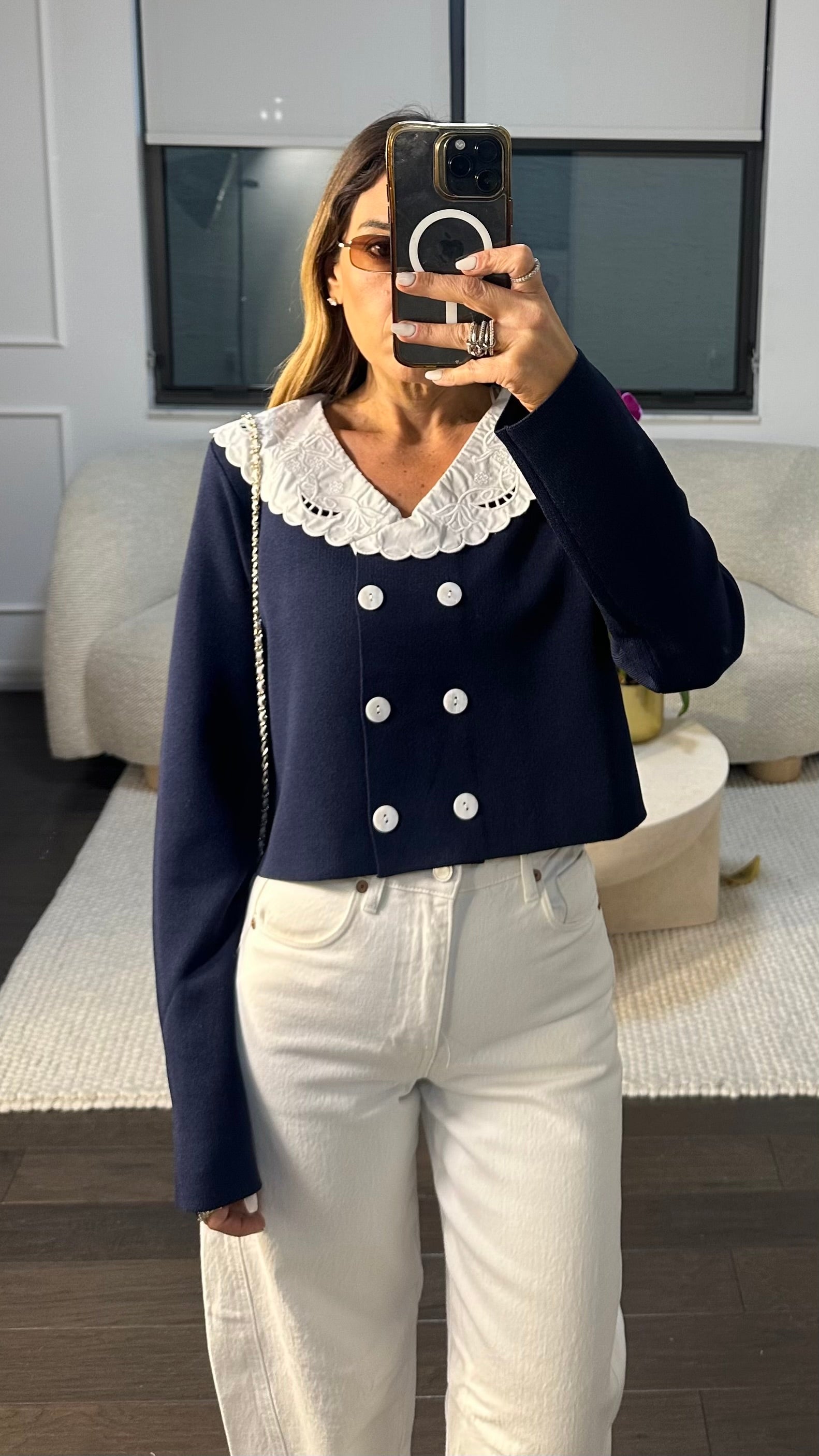 NAVY LACE CARDI