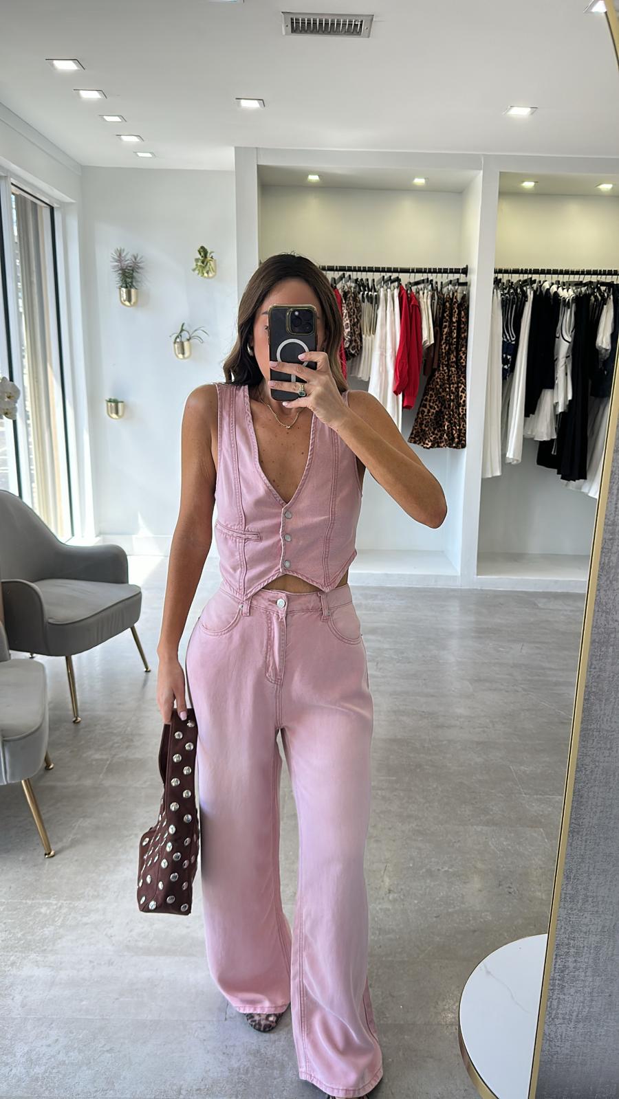 BLUSH DENIM VEST SET