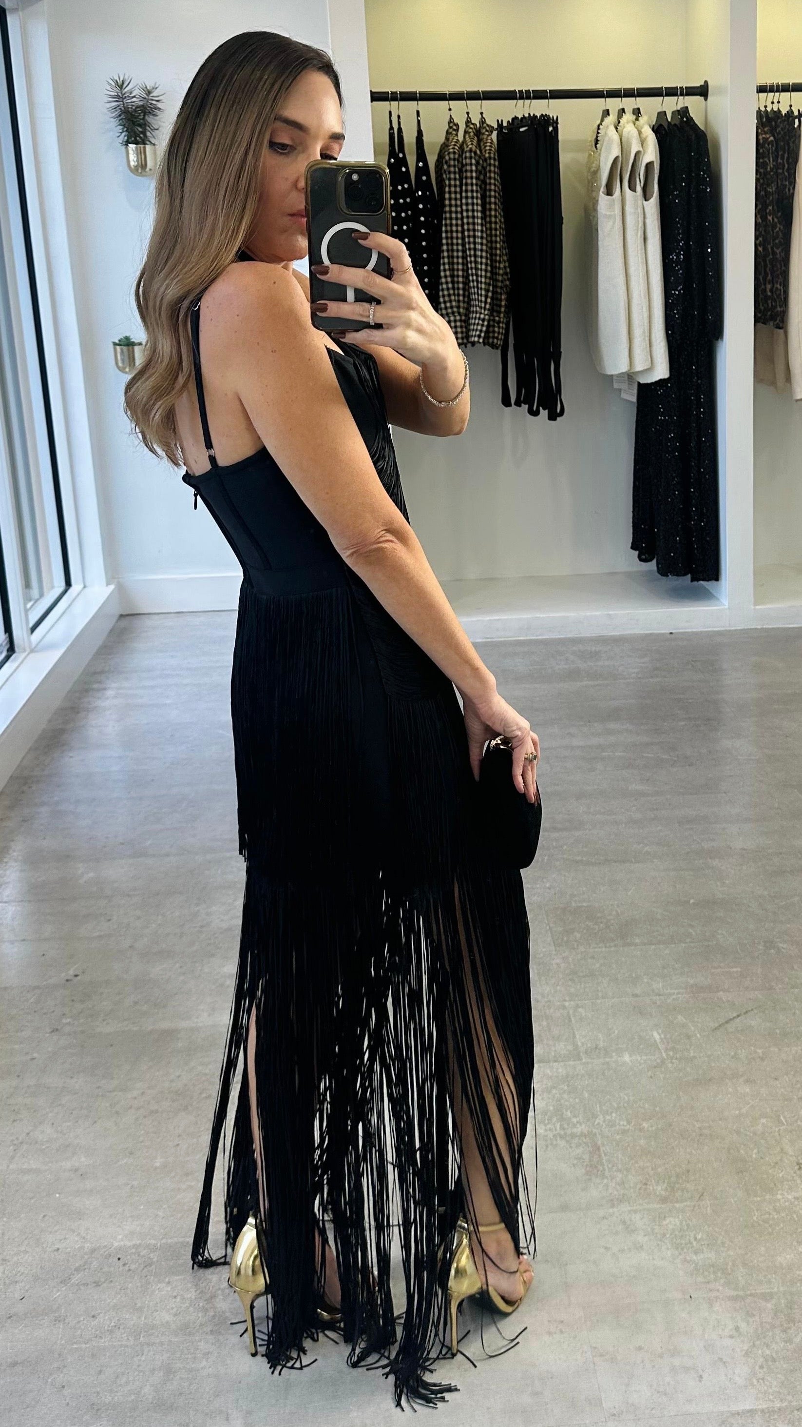 NOIR FRINGE GOWN