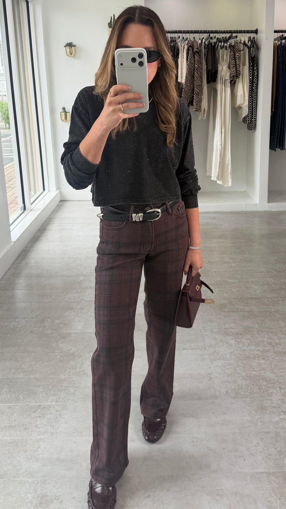 BORDEAUX PLAID DENIM