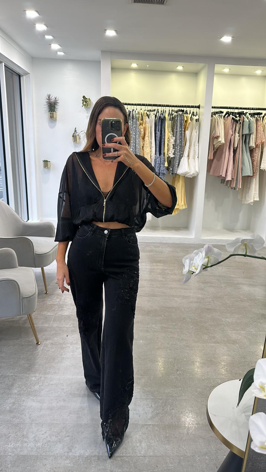 BLACK LACE DENIM