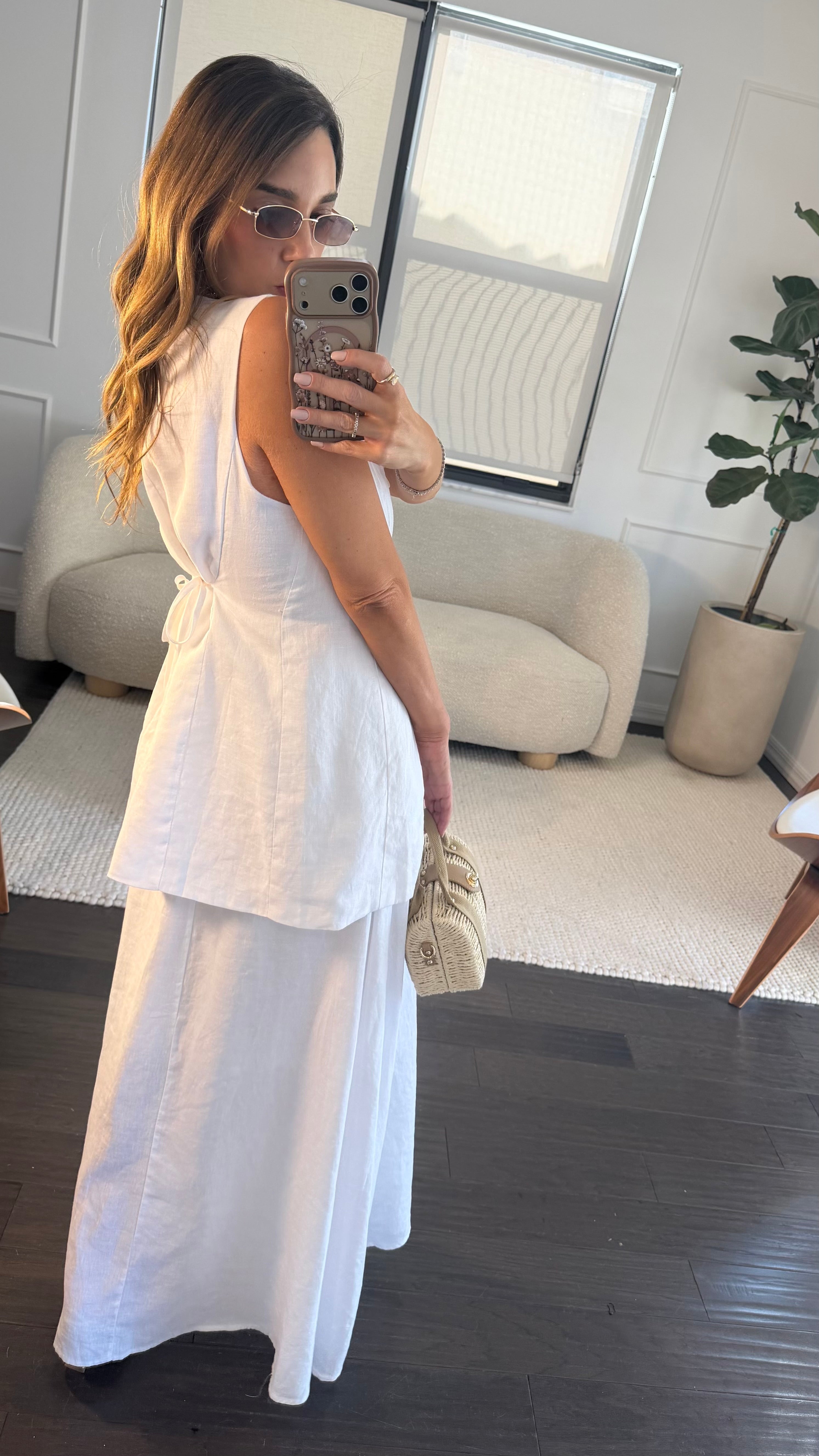 WHITE LINEN BUTTON SKIRT SET