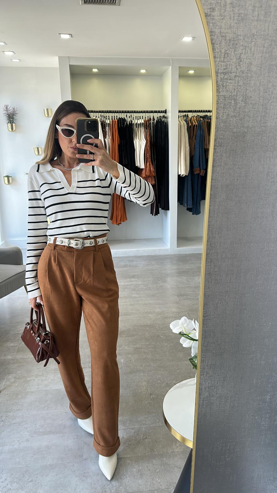 WHITE STRIPED POLO TOP
