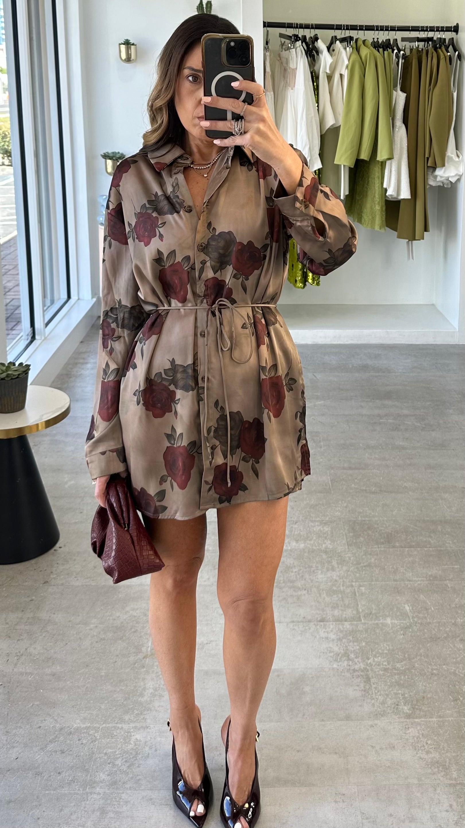 BEIGE FLORAL SILK DRESS