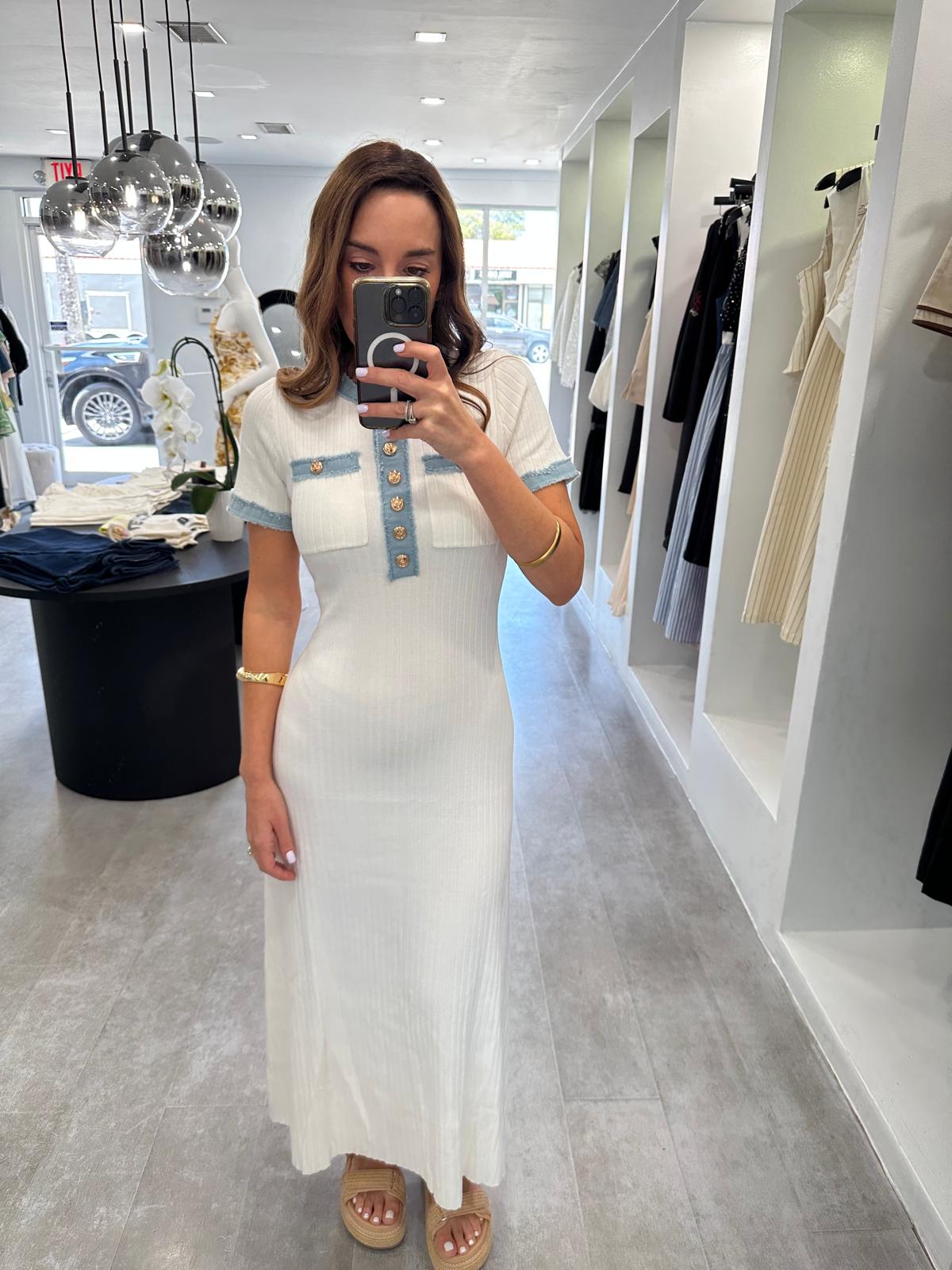WHITE DENIM KNIT MIDI