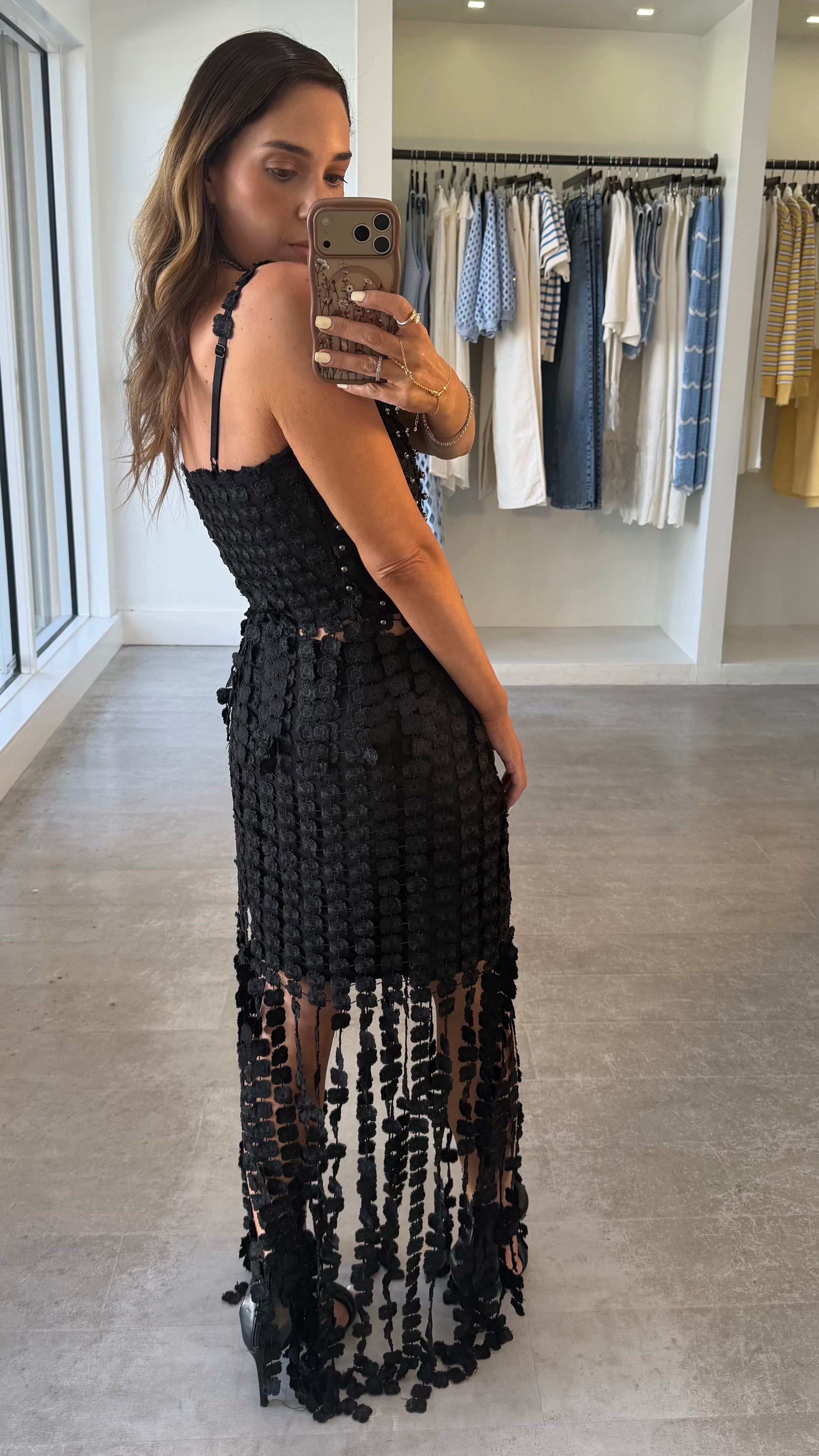 BLACK CROCHET FRINGE SET