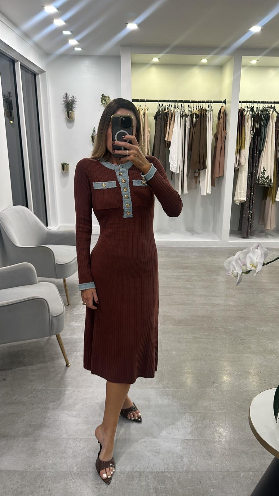 CAMEL DENIM MIDI