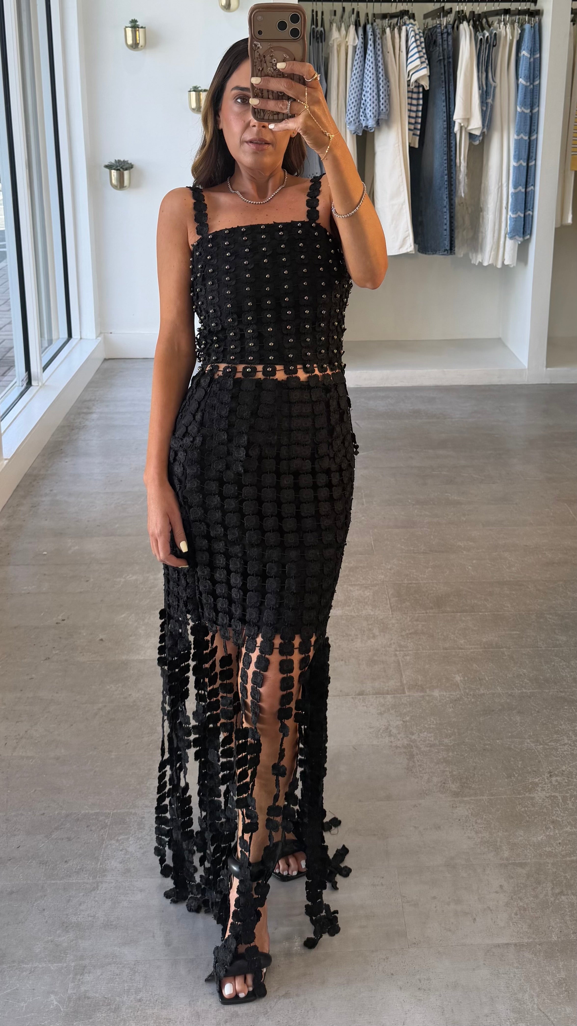 BLACK CROCHET FRINGE SET