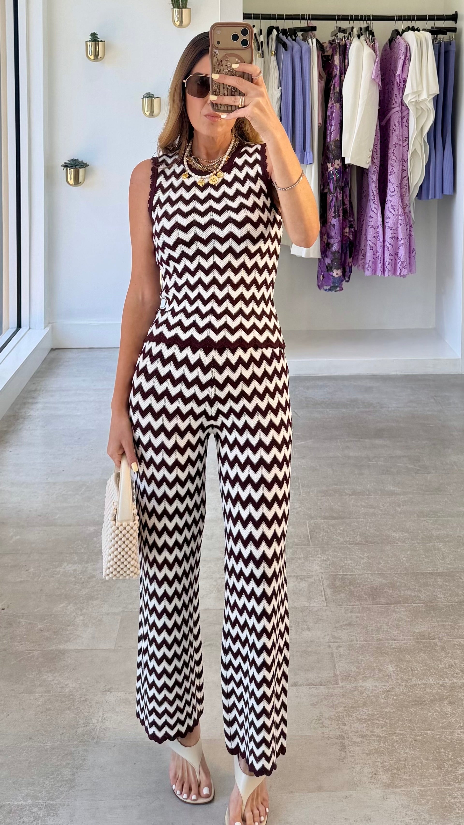 BROWN ZIGZAG PANT SET