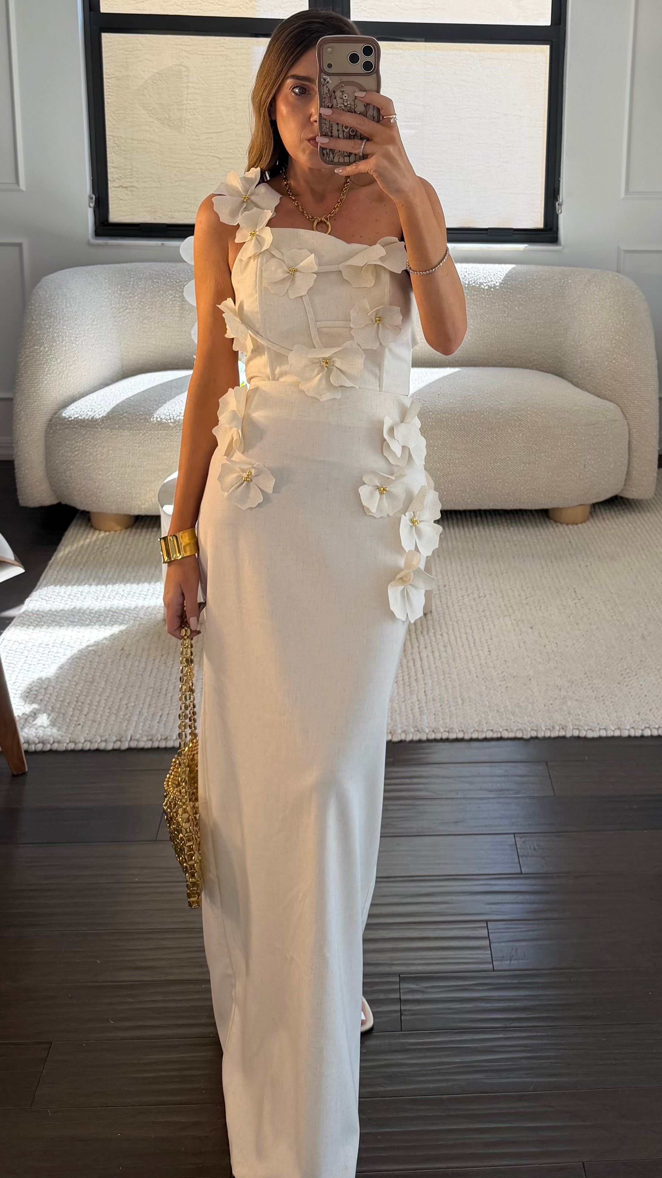 NATURAL FLORAL LINEN SKIRT SET