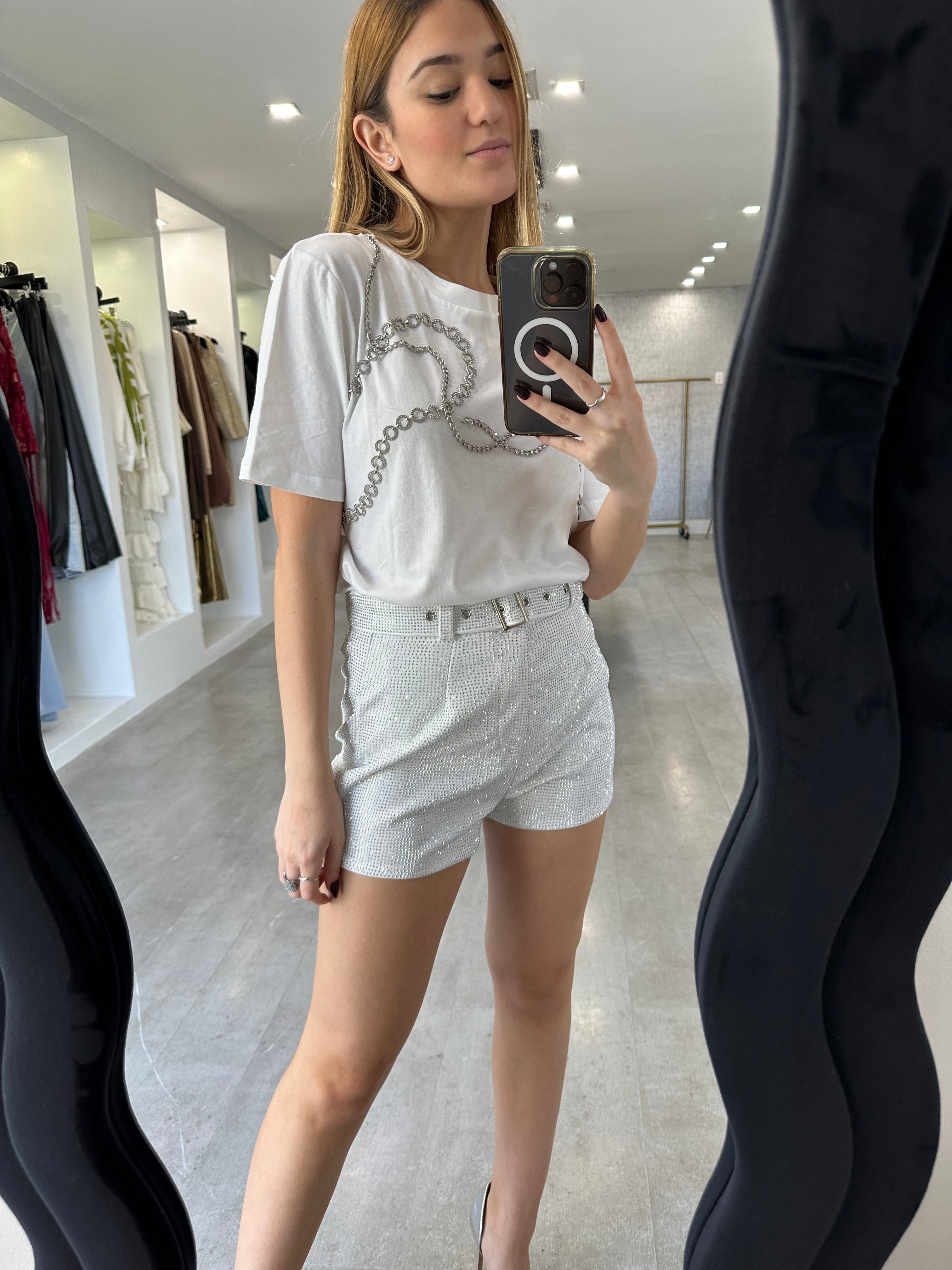 WHITE CRYSTAL SHORTS