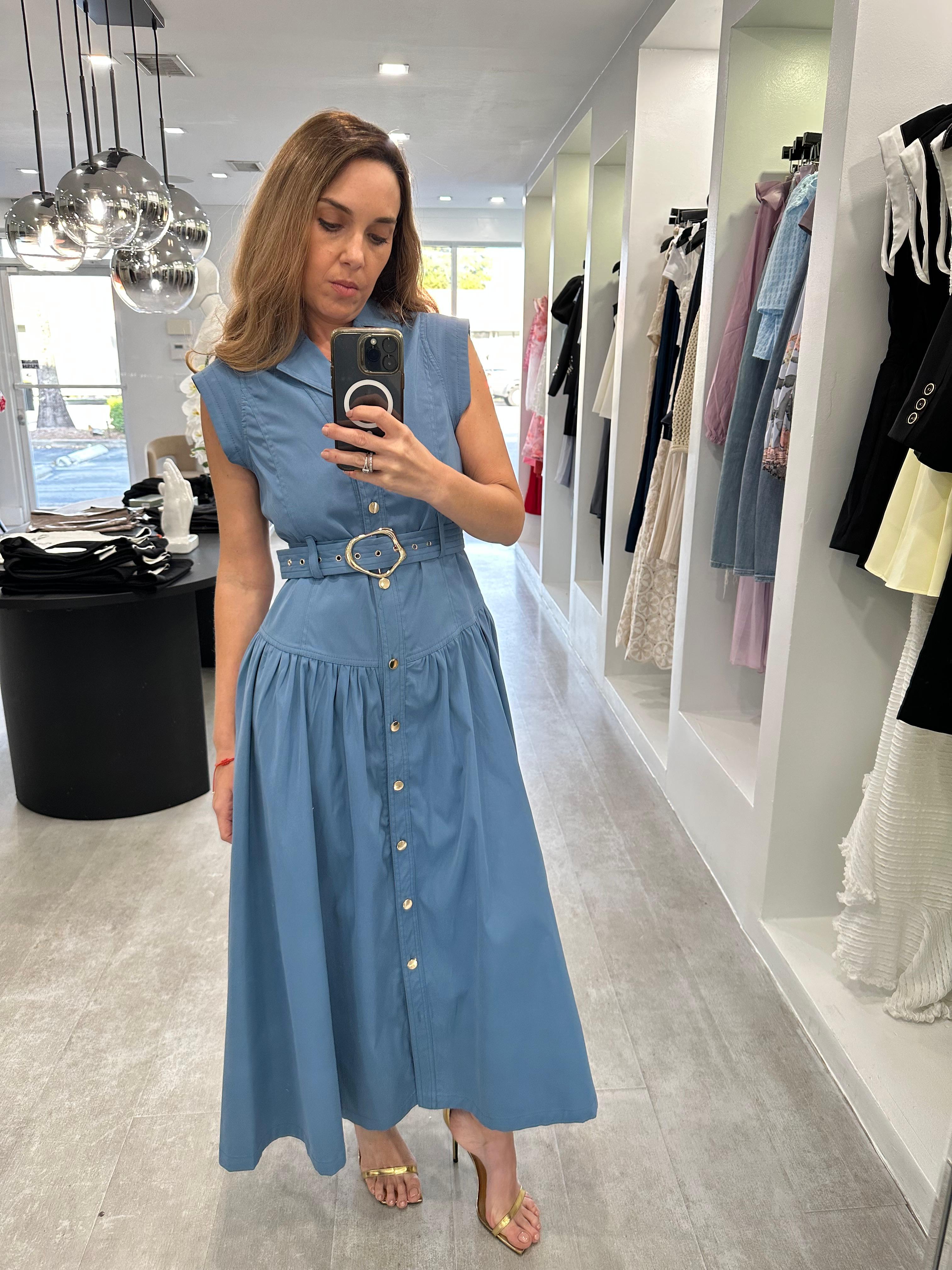 Denim sleeve midi dress