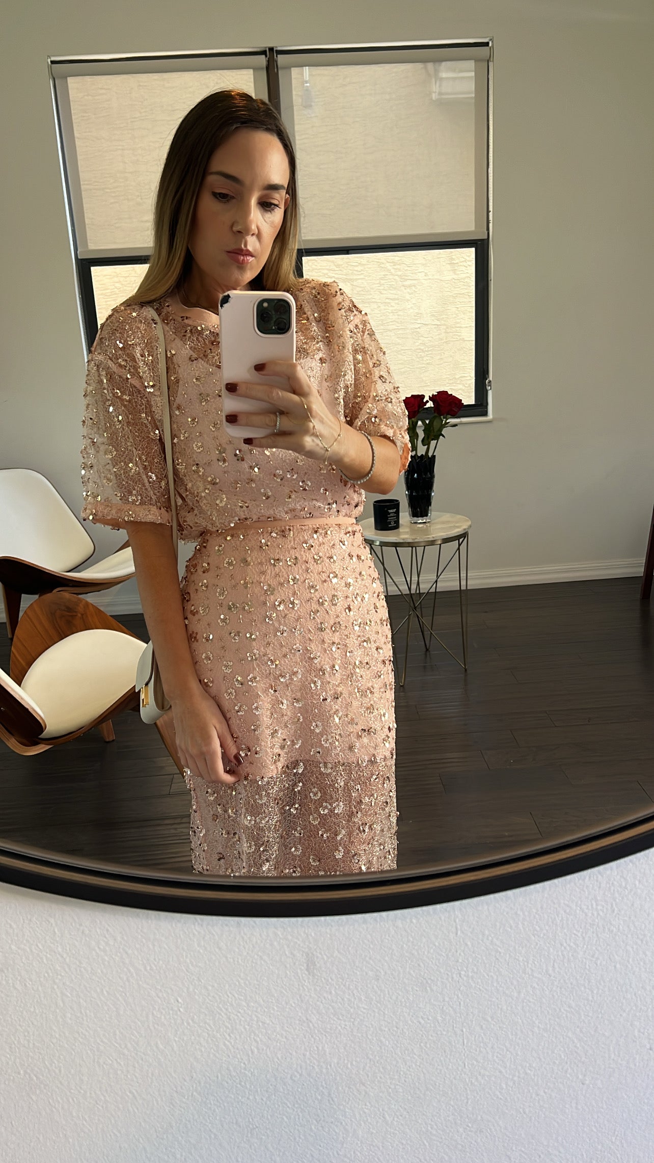 Shiny slate set in rose