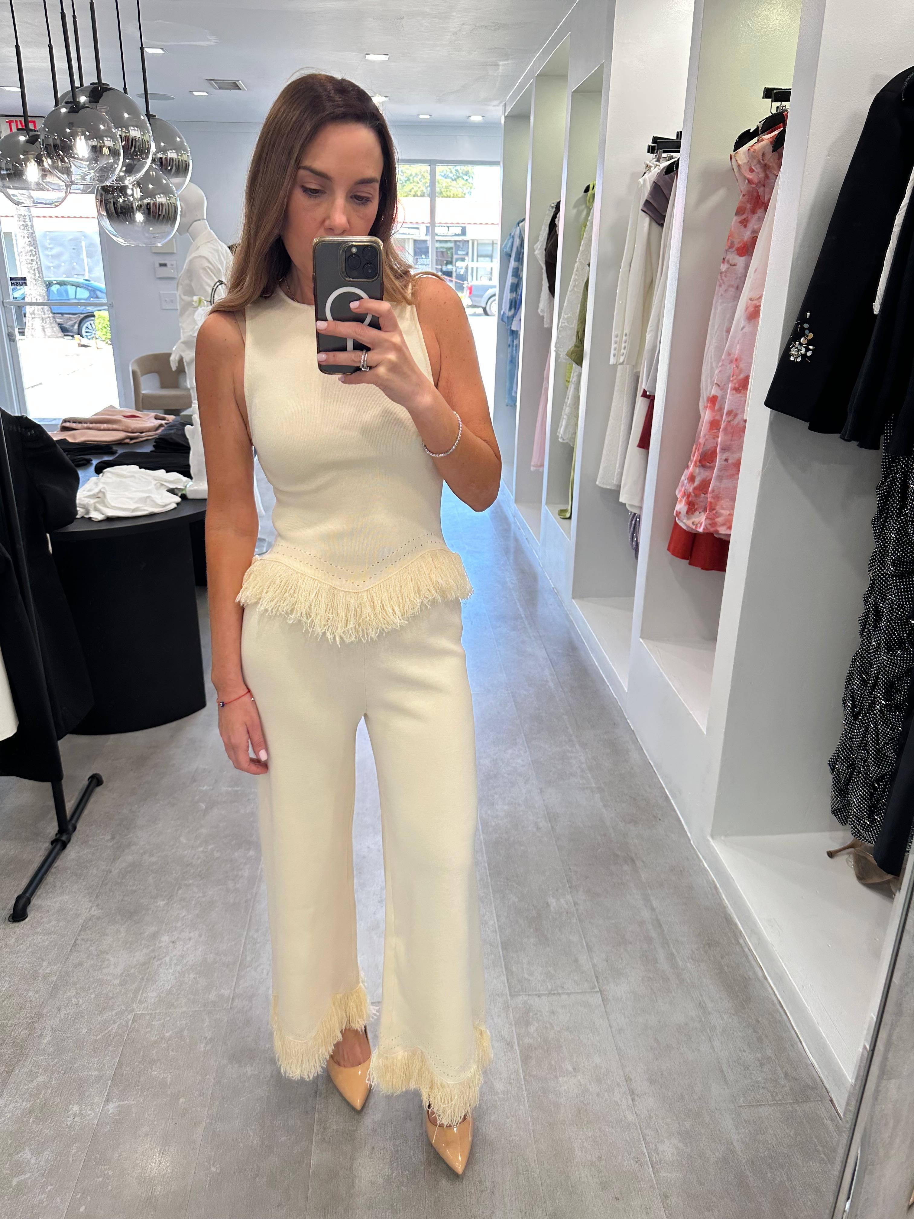 Ivory fringe pant set