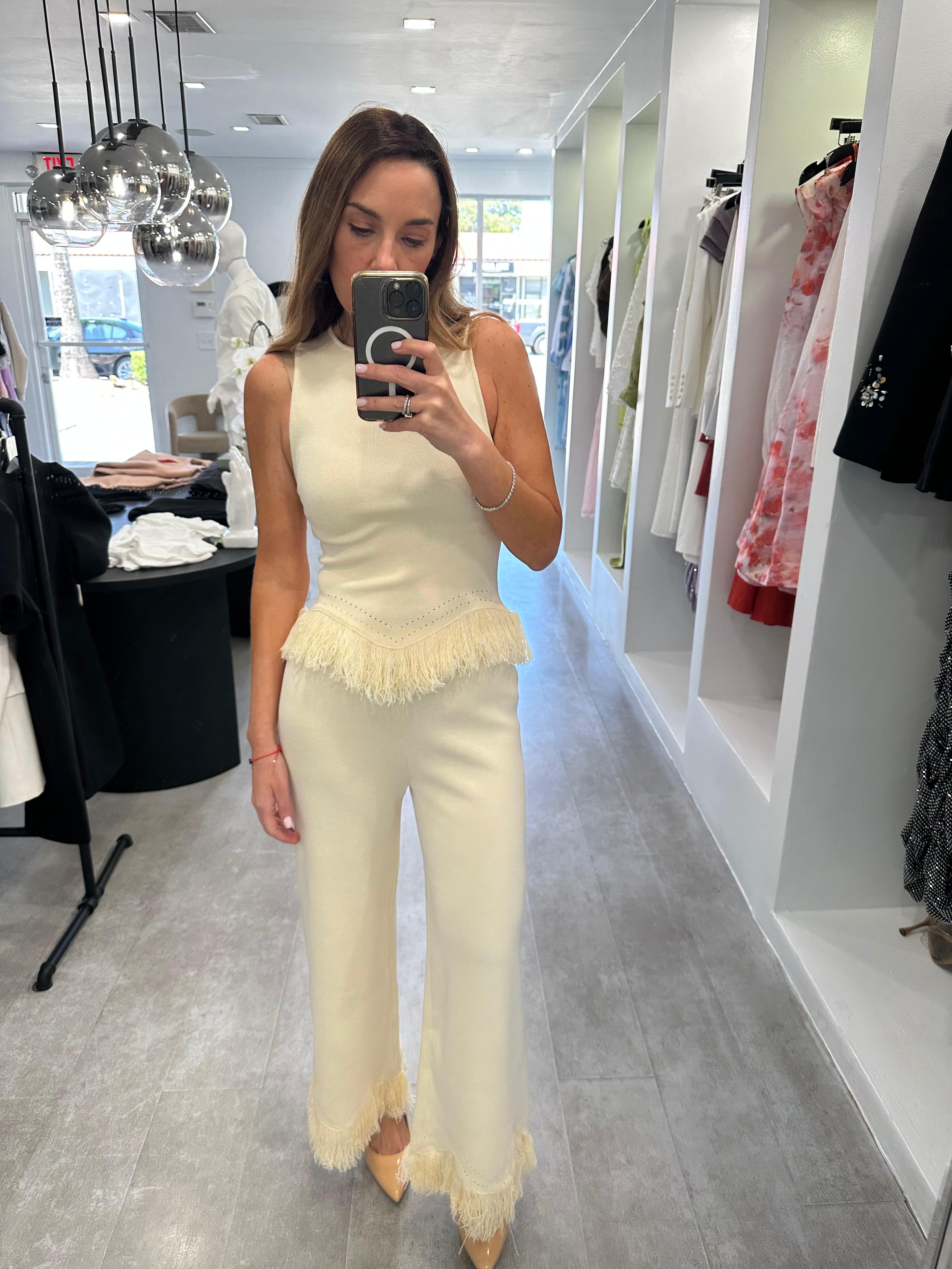 Ivory fringe pant set
