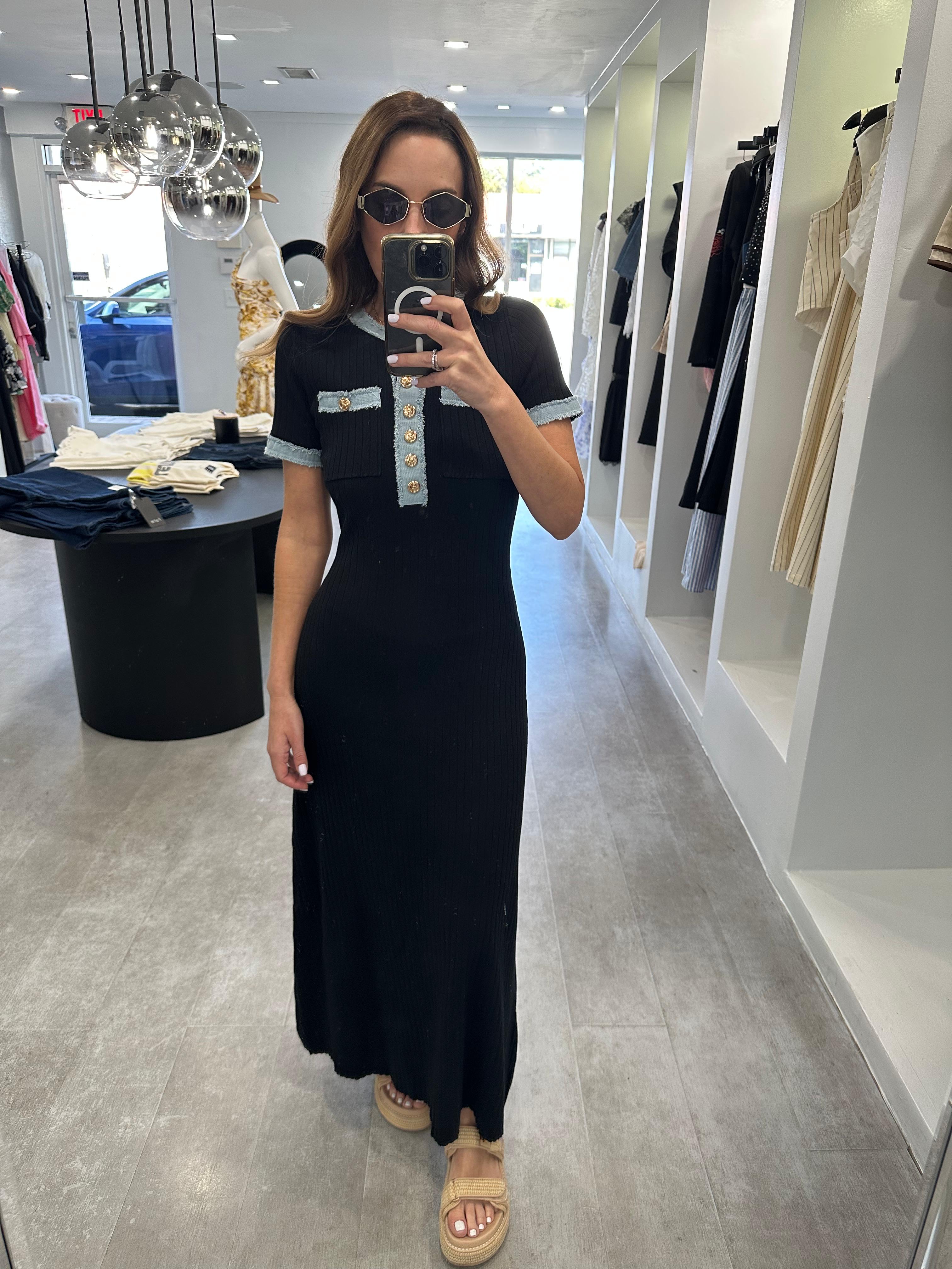 BLACK DENIM KNIT MIDI