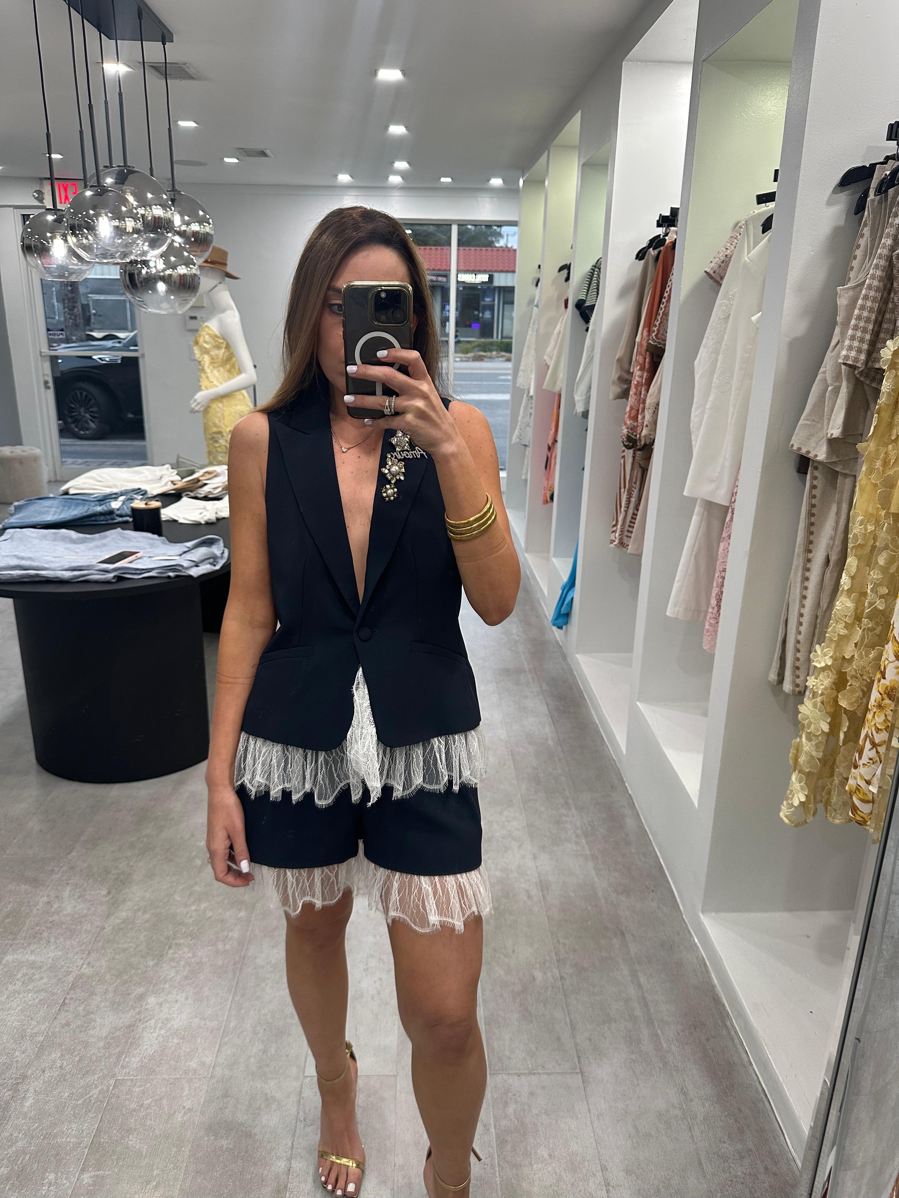 NAVY LACE VEST SET