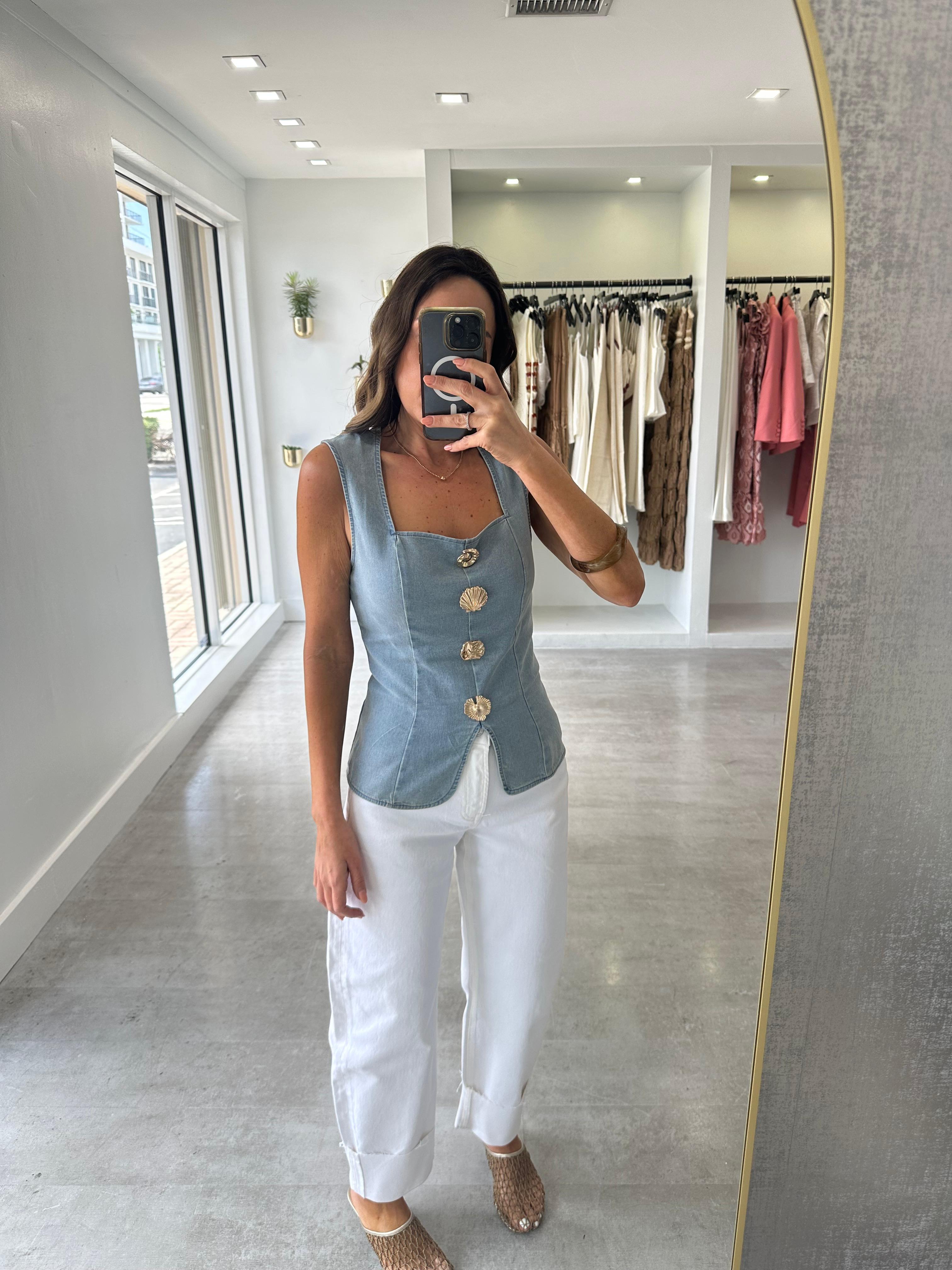 Light denim gold top