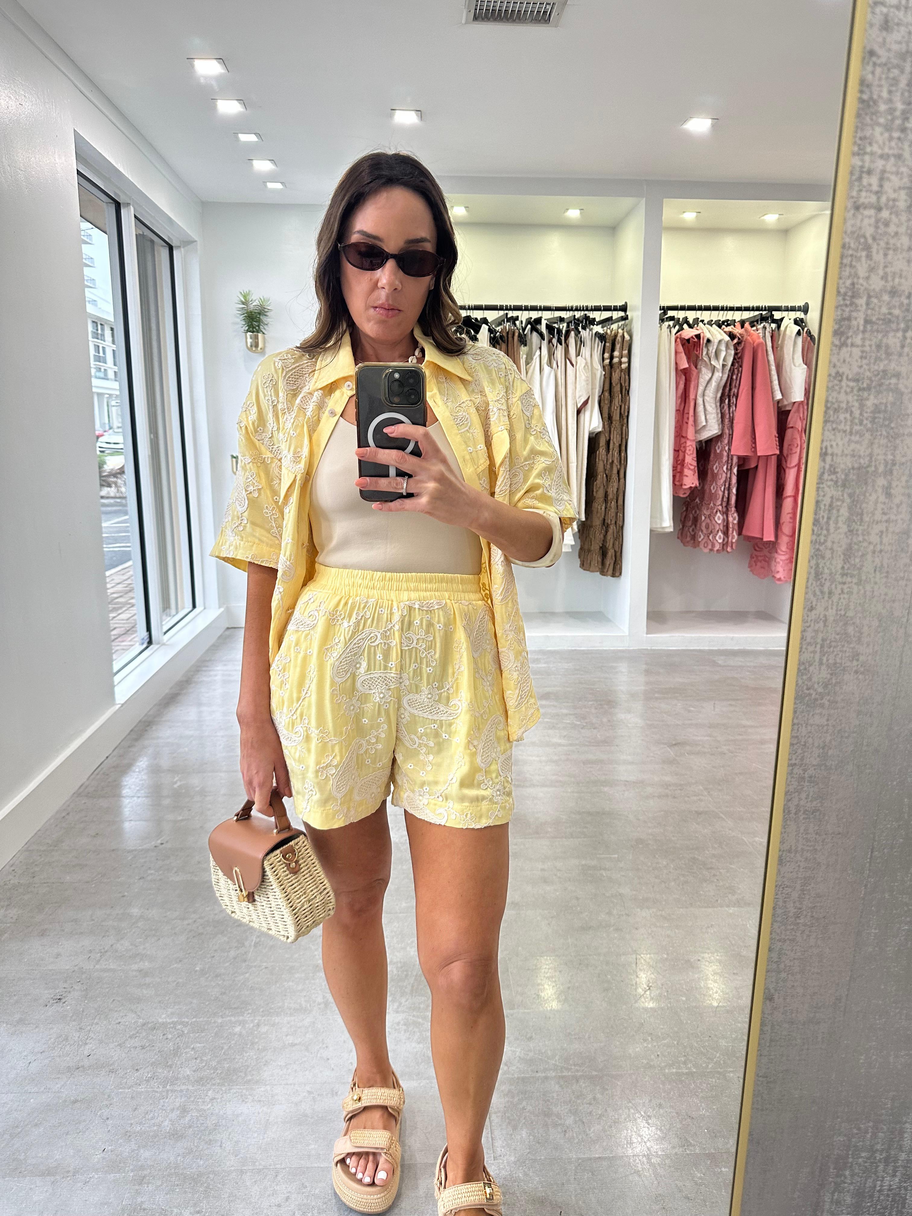 Yellow embroidery short set