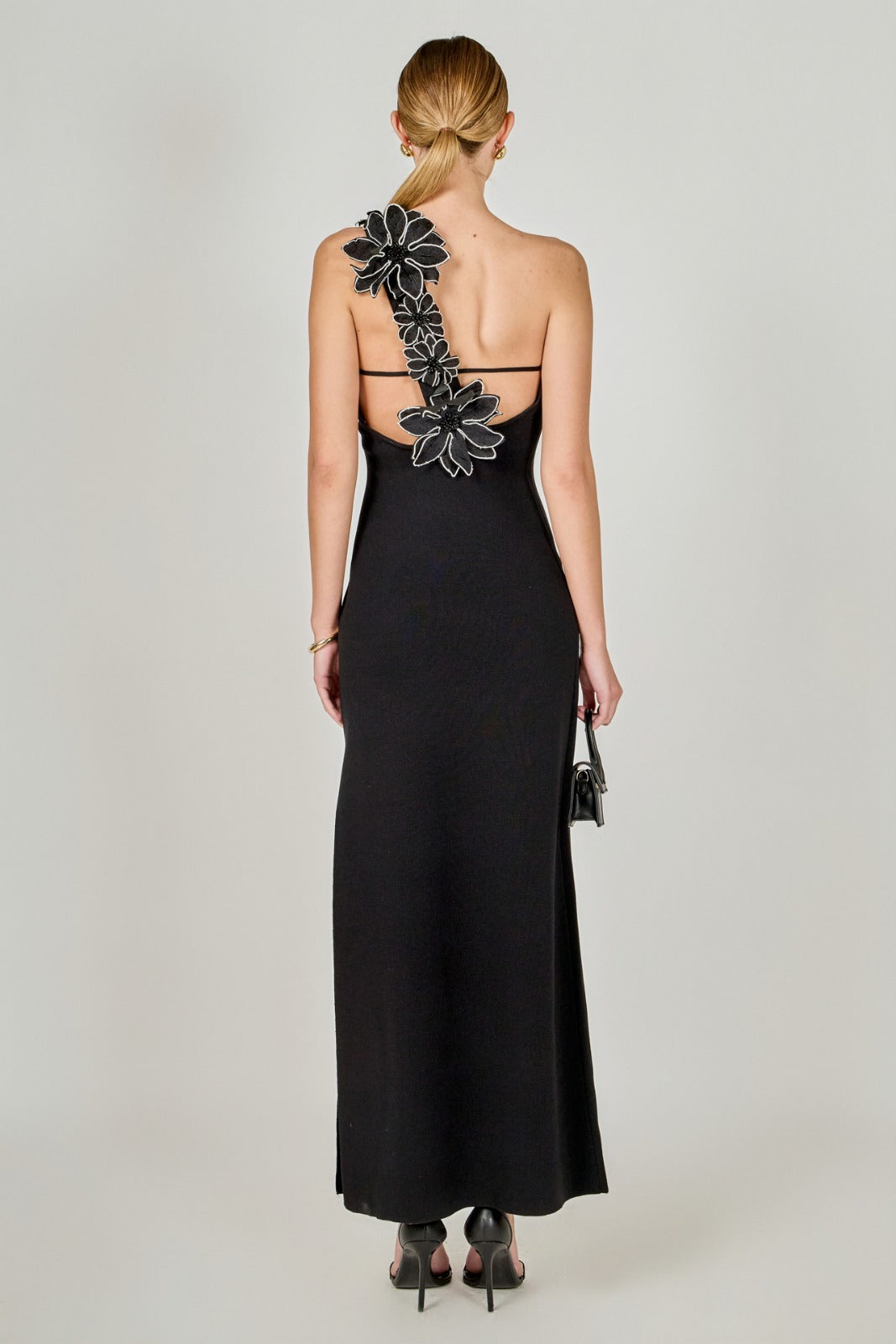 Midnight Bloom One-Shoulder Gown