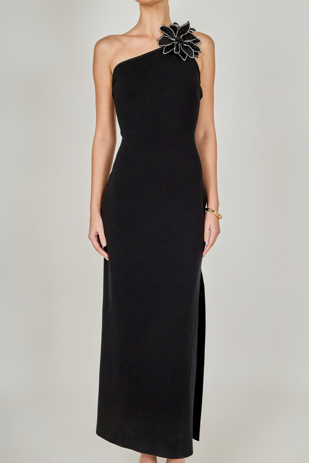 Midnight Bloom One-Shoulder Gown