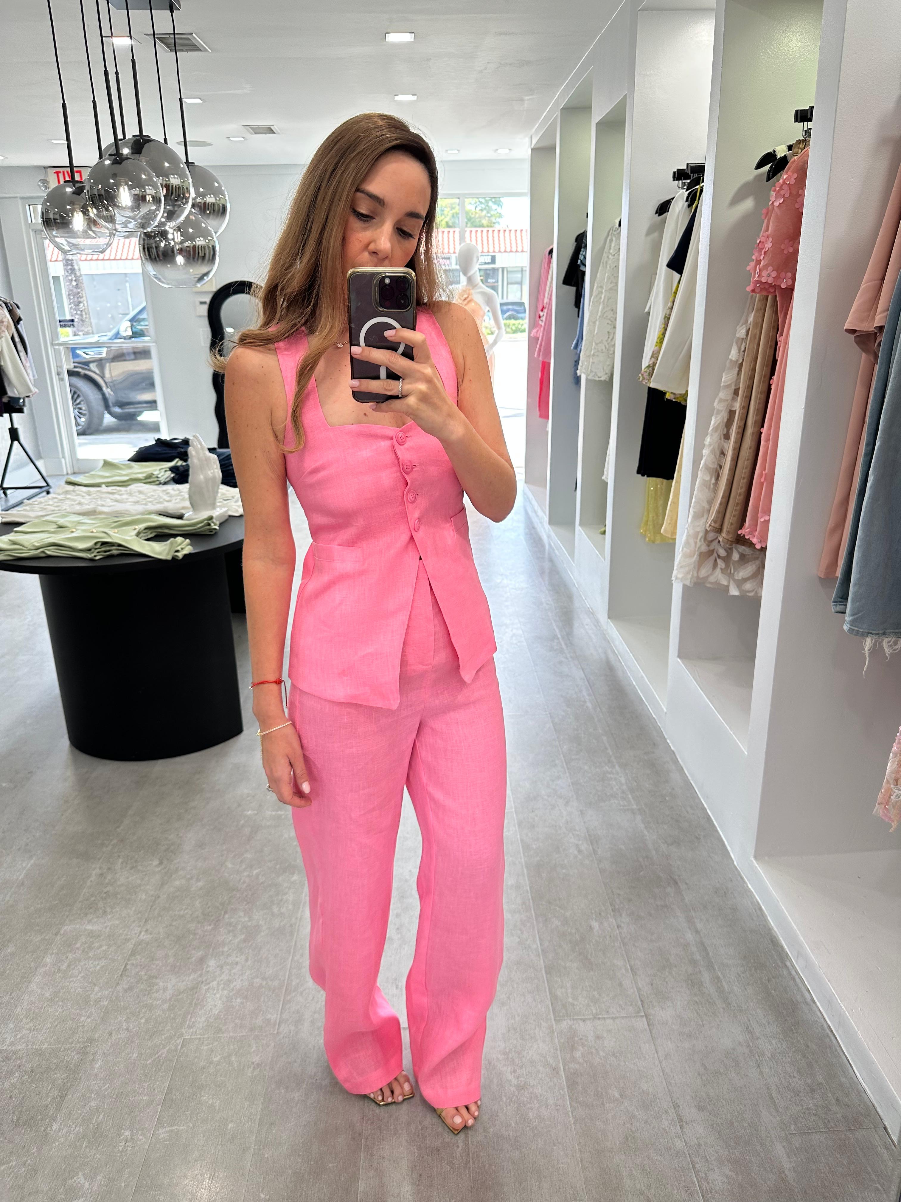 Pink linen pant set