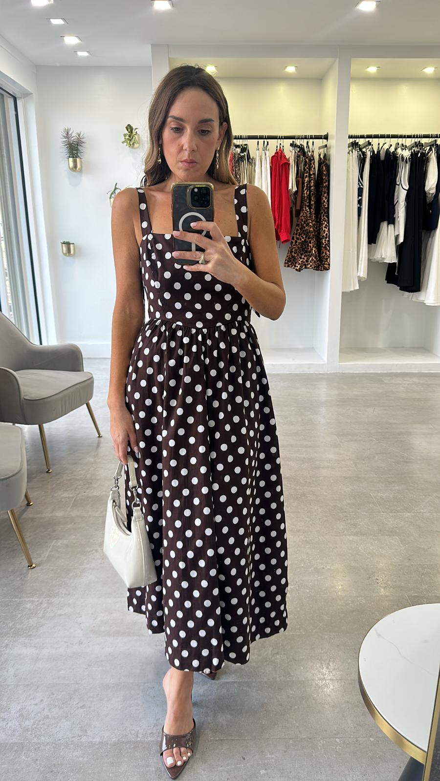 Polka dot brown midi dress