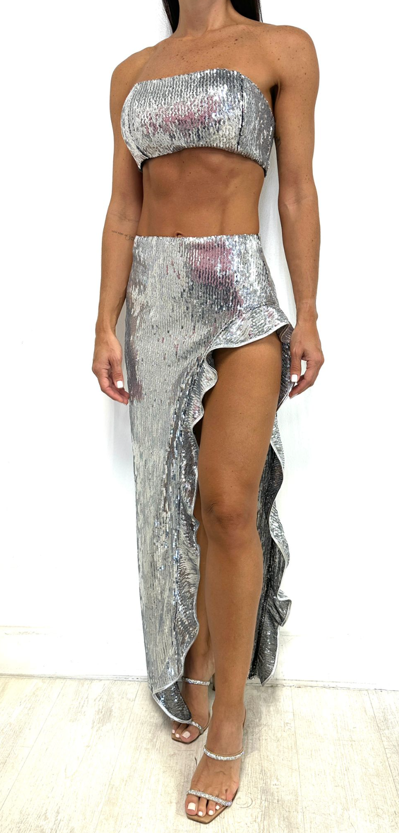 SILVER SEQUIN SKIRT SET