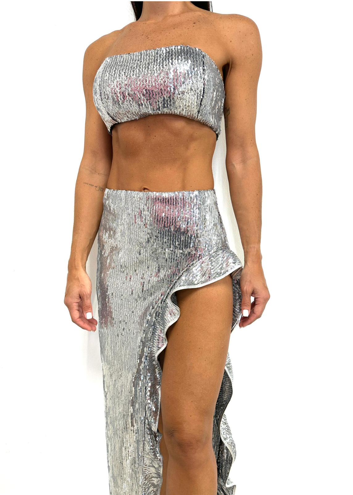 SILVER SEQUIN SKIRT SET