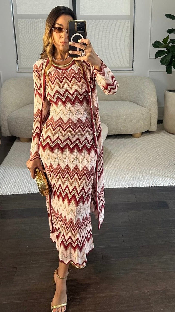 RED ZIGZAG CARDI SET