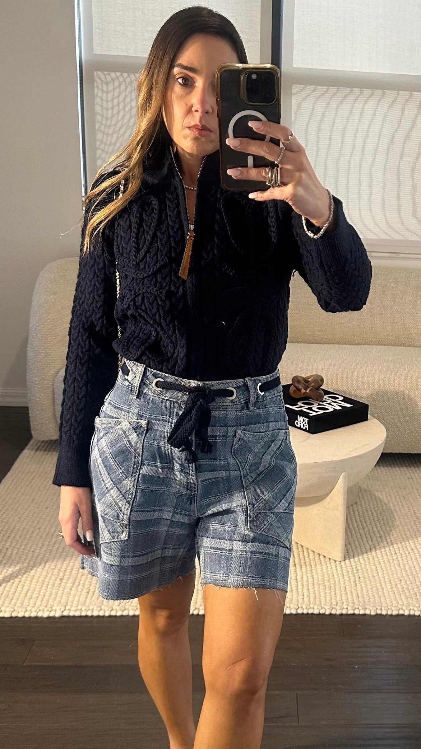 NAVY CABLE KNIT SWEATER