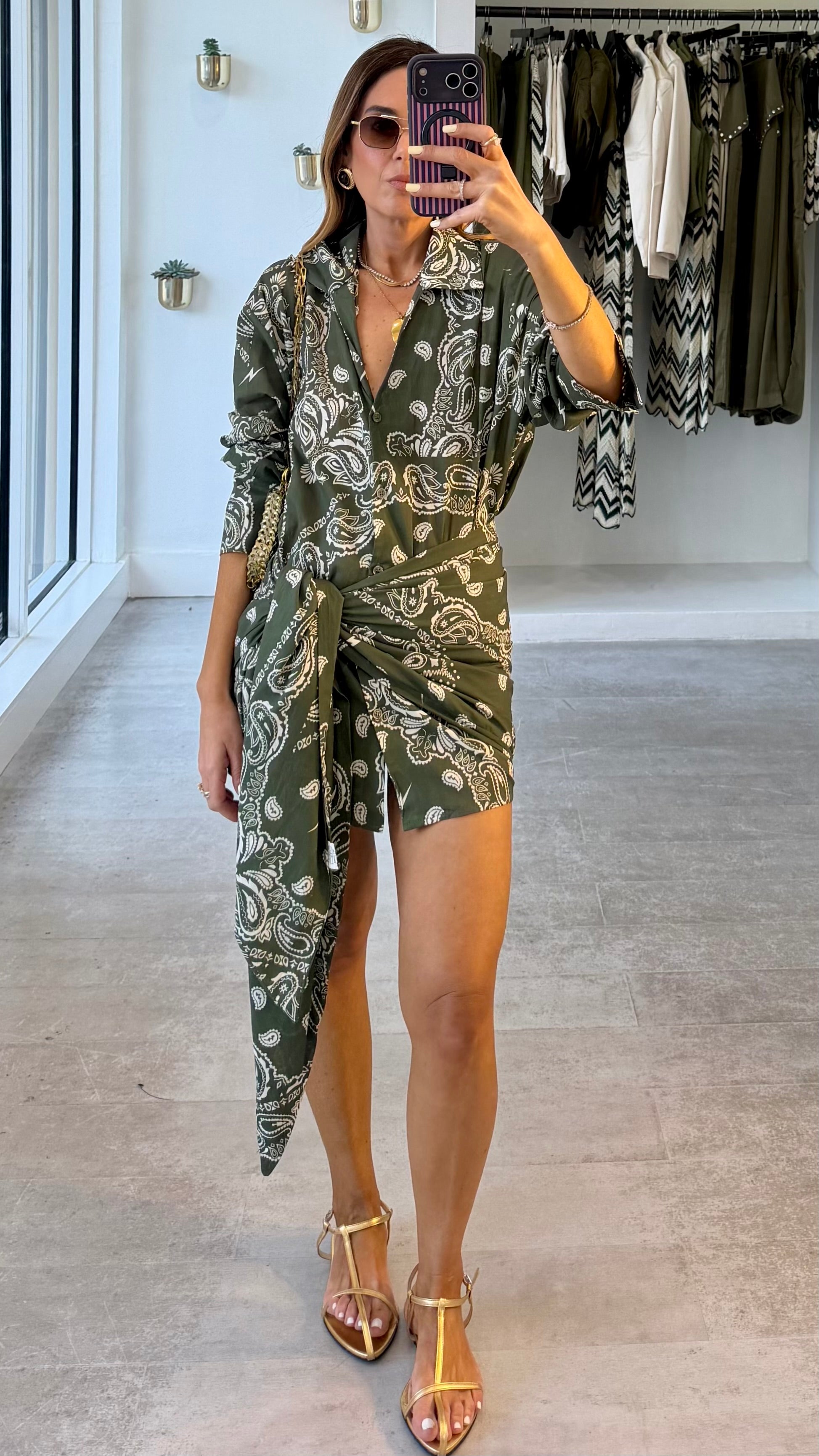 SAGE TIED SHIRT DRESS
