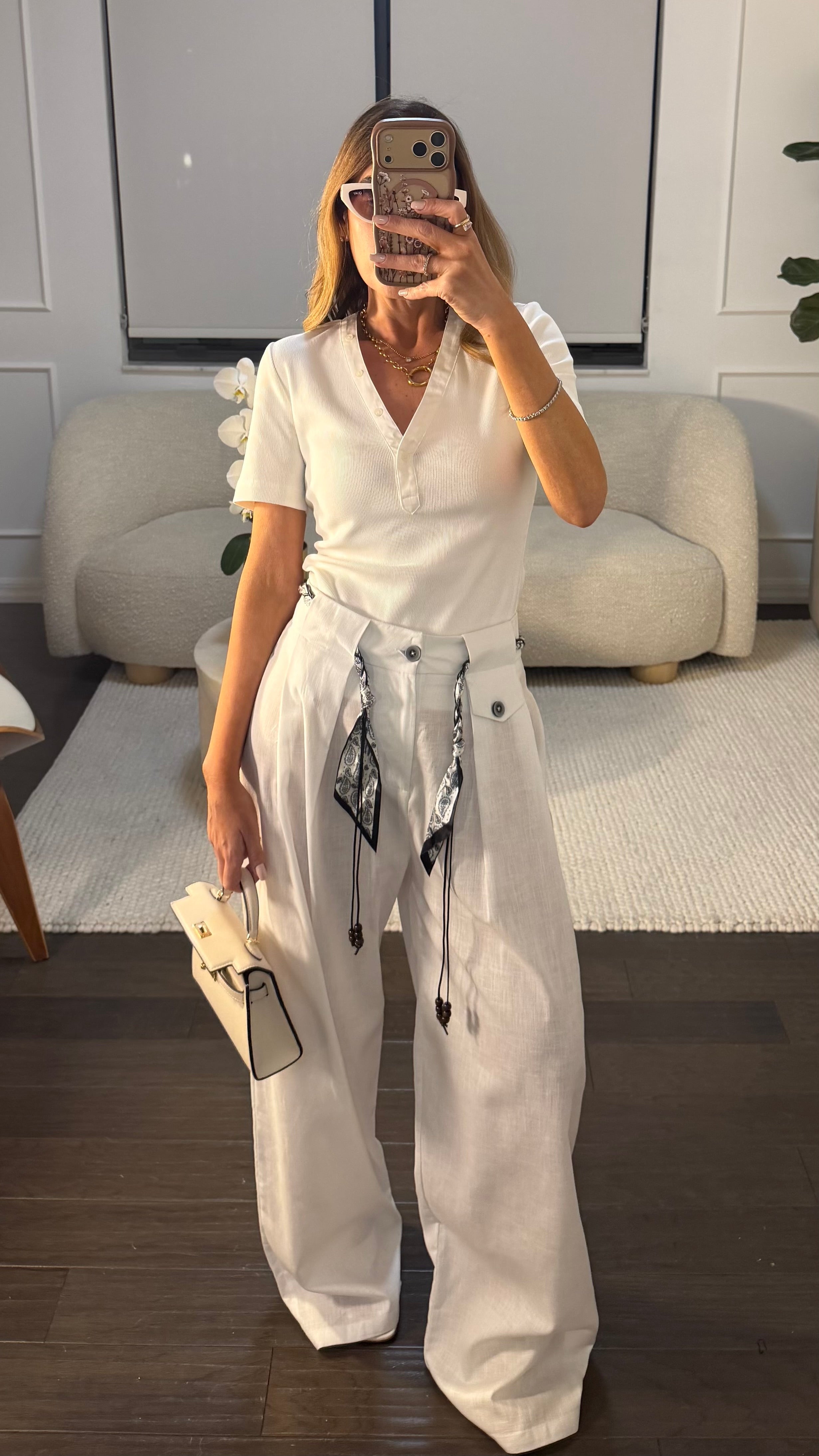 LINEN BANDANA BELTED PANTS