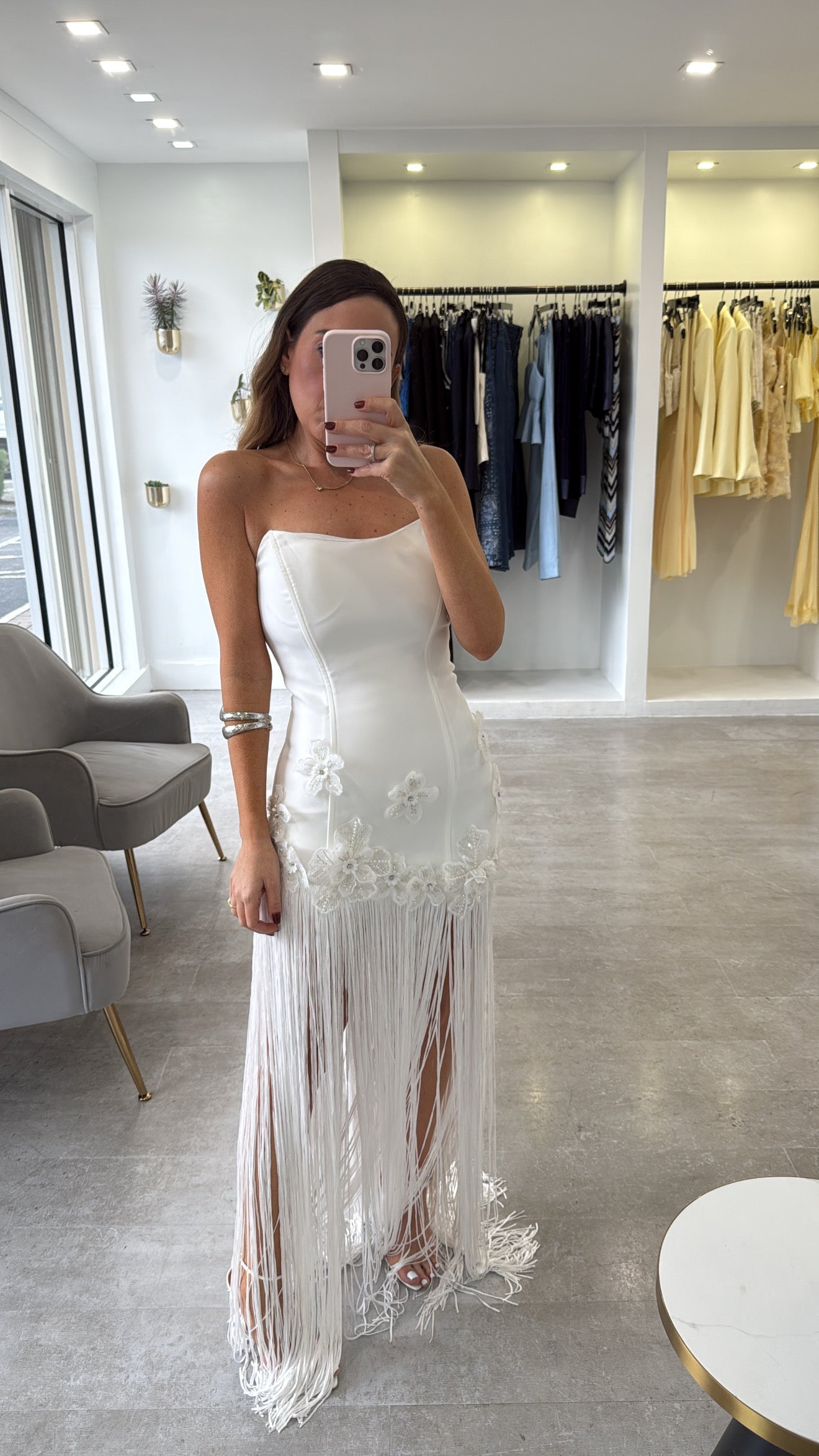 WHITE FRINGE ELAN DRESS
