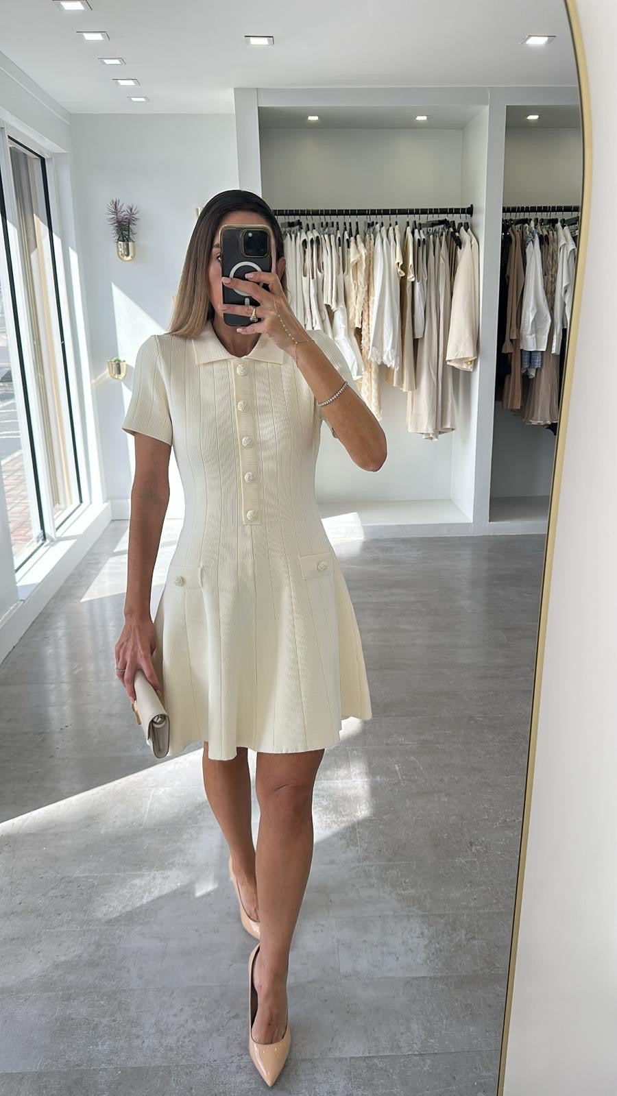IVORY JEWELED BUTTONED DRESS