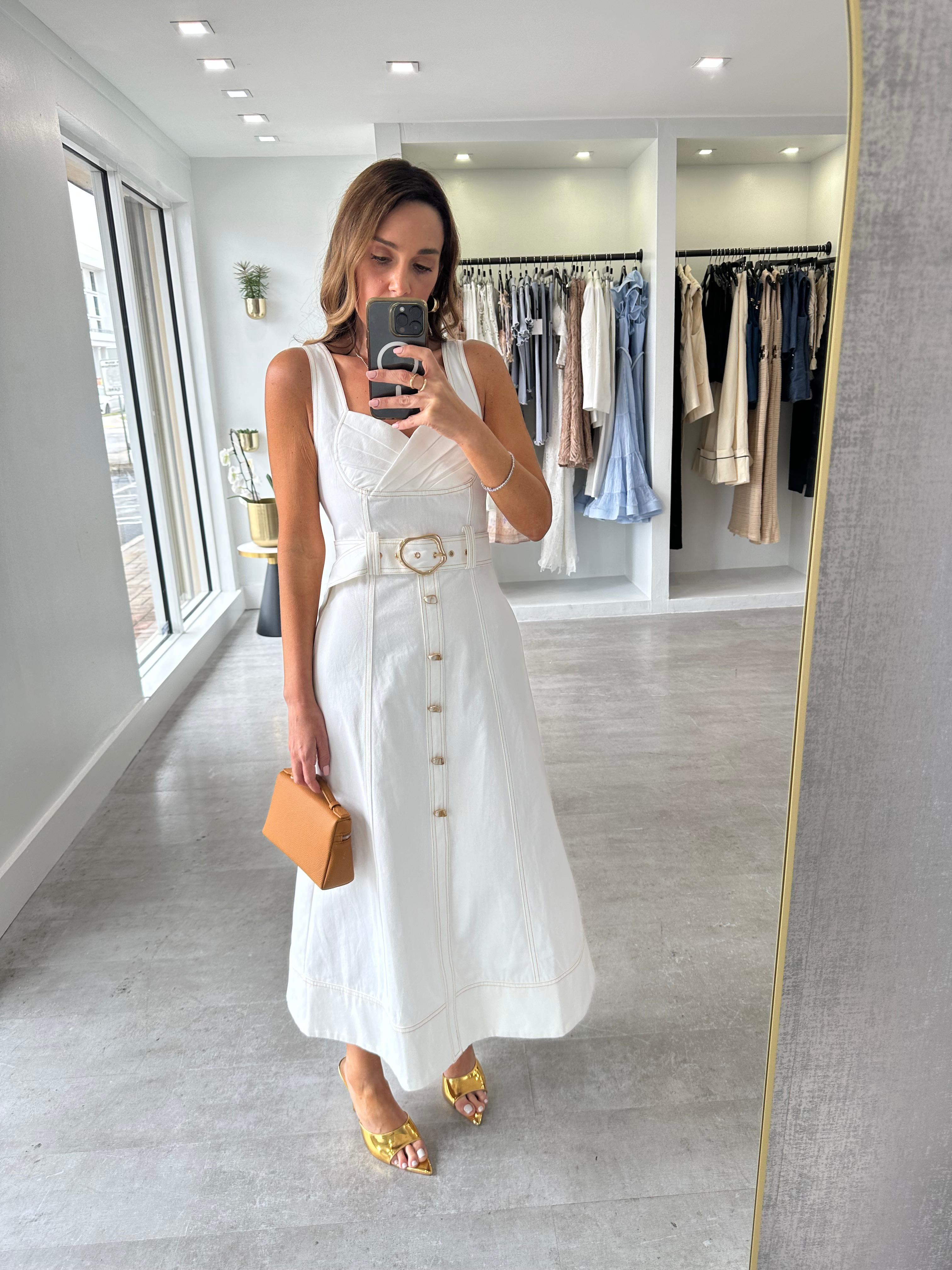 WHITE CORSET BELTED MIDI