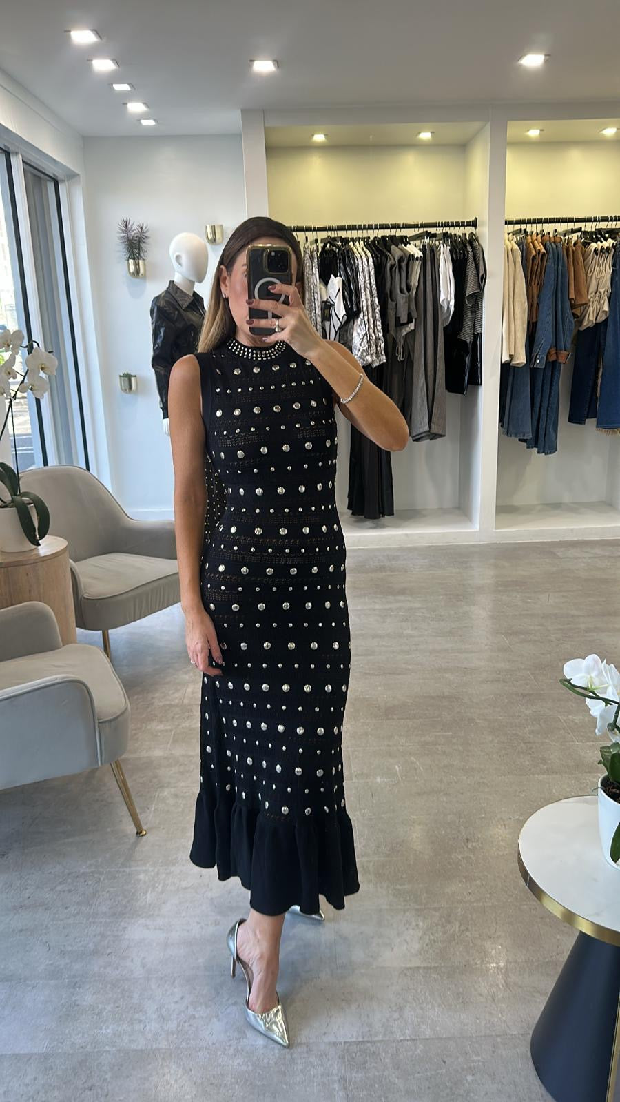 BLACK STUD MIDI DRESS (pre order)
