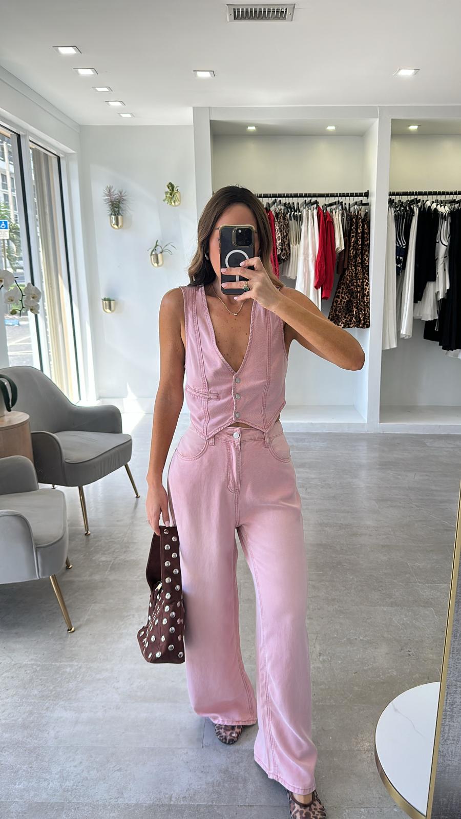 BLUSH DENIM VEST SET