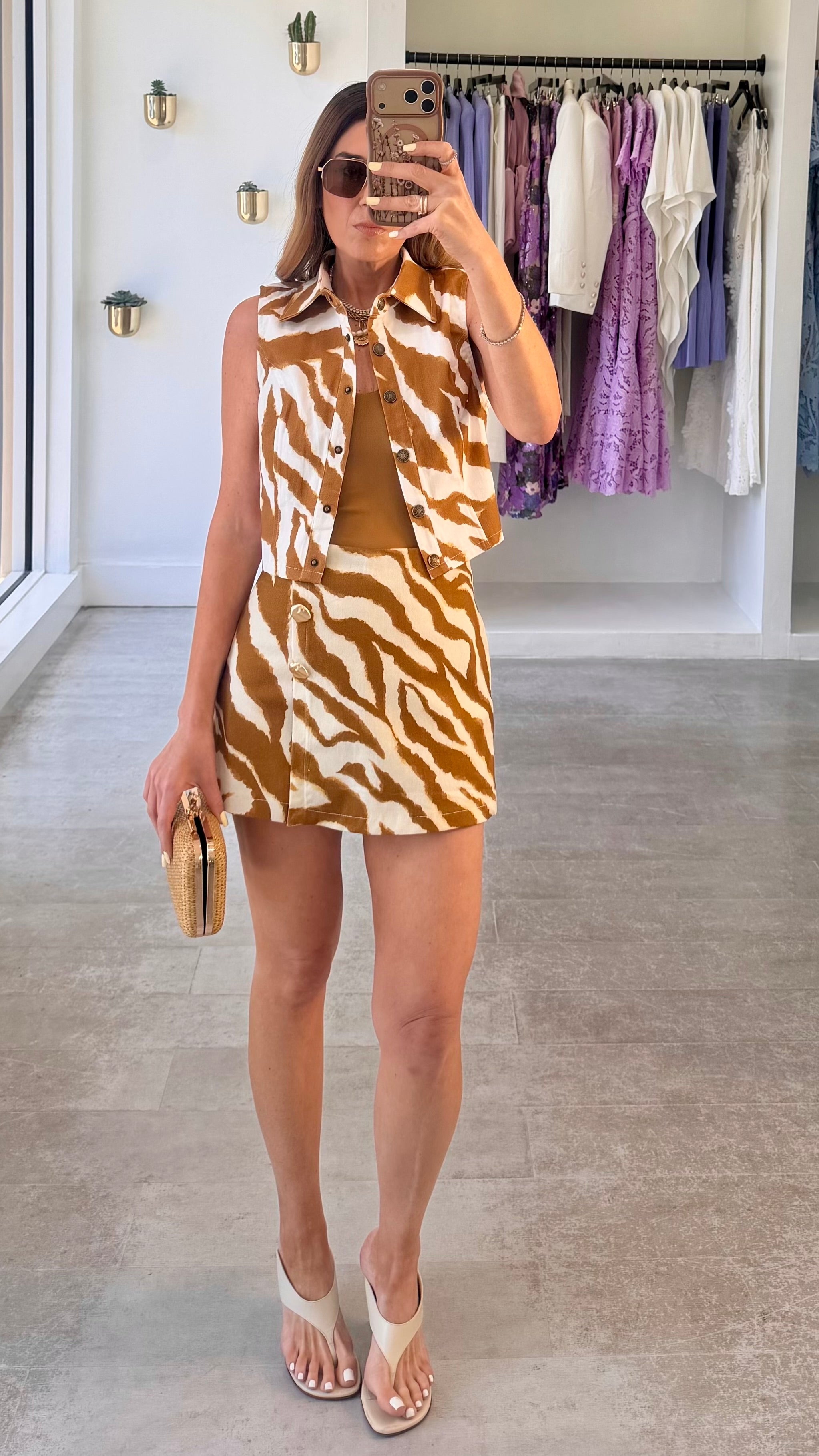 CAMEL ZEBRA SKIRT SET