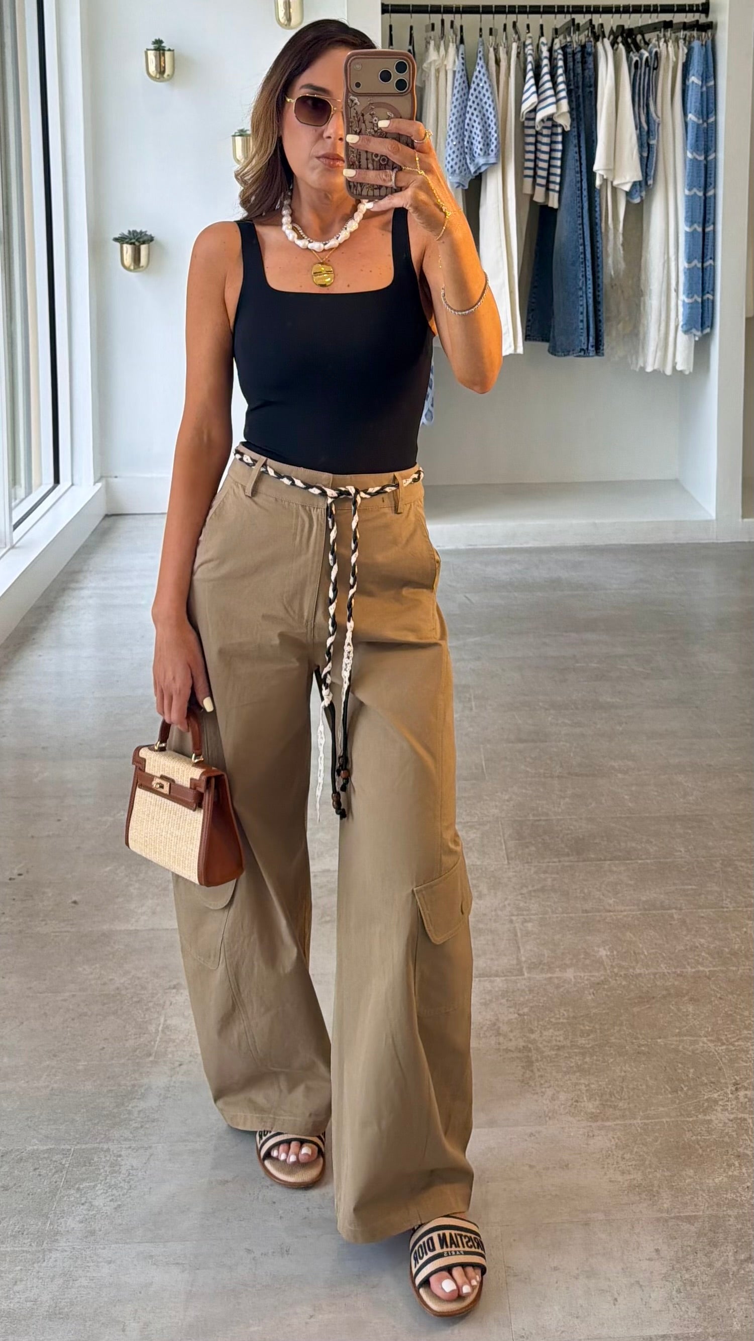 TAN BANDANA BELT TROUSERS