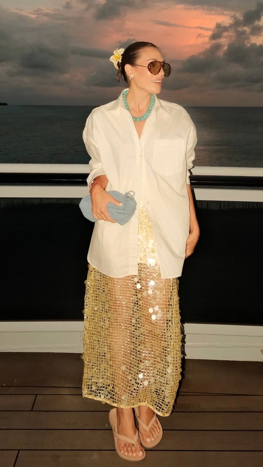 YELLOW SEQUIN MAXI SKIRT