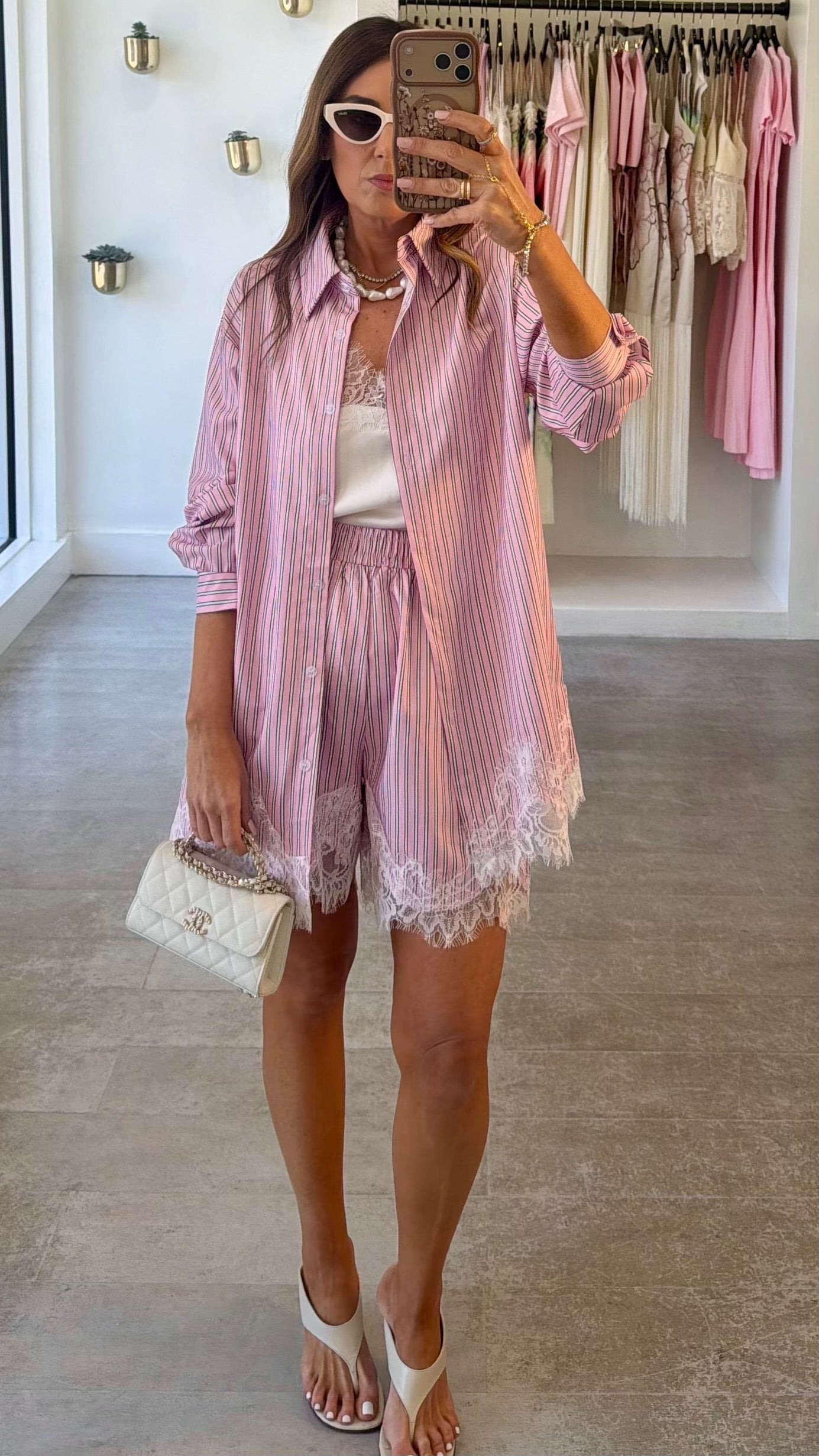 PINK STRIPE LACE SET