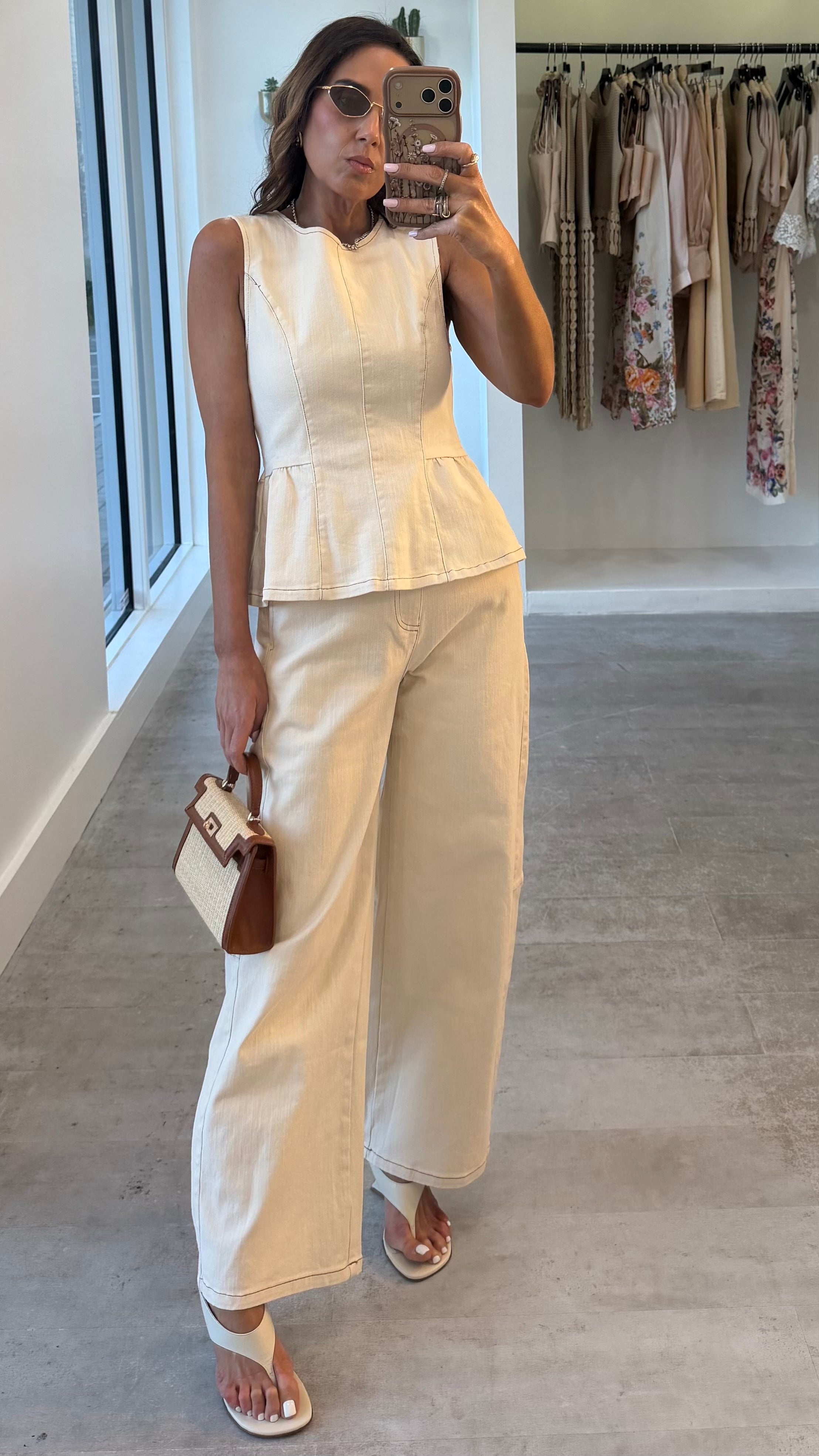 CREME PEPLUM PANT SET