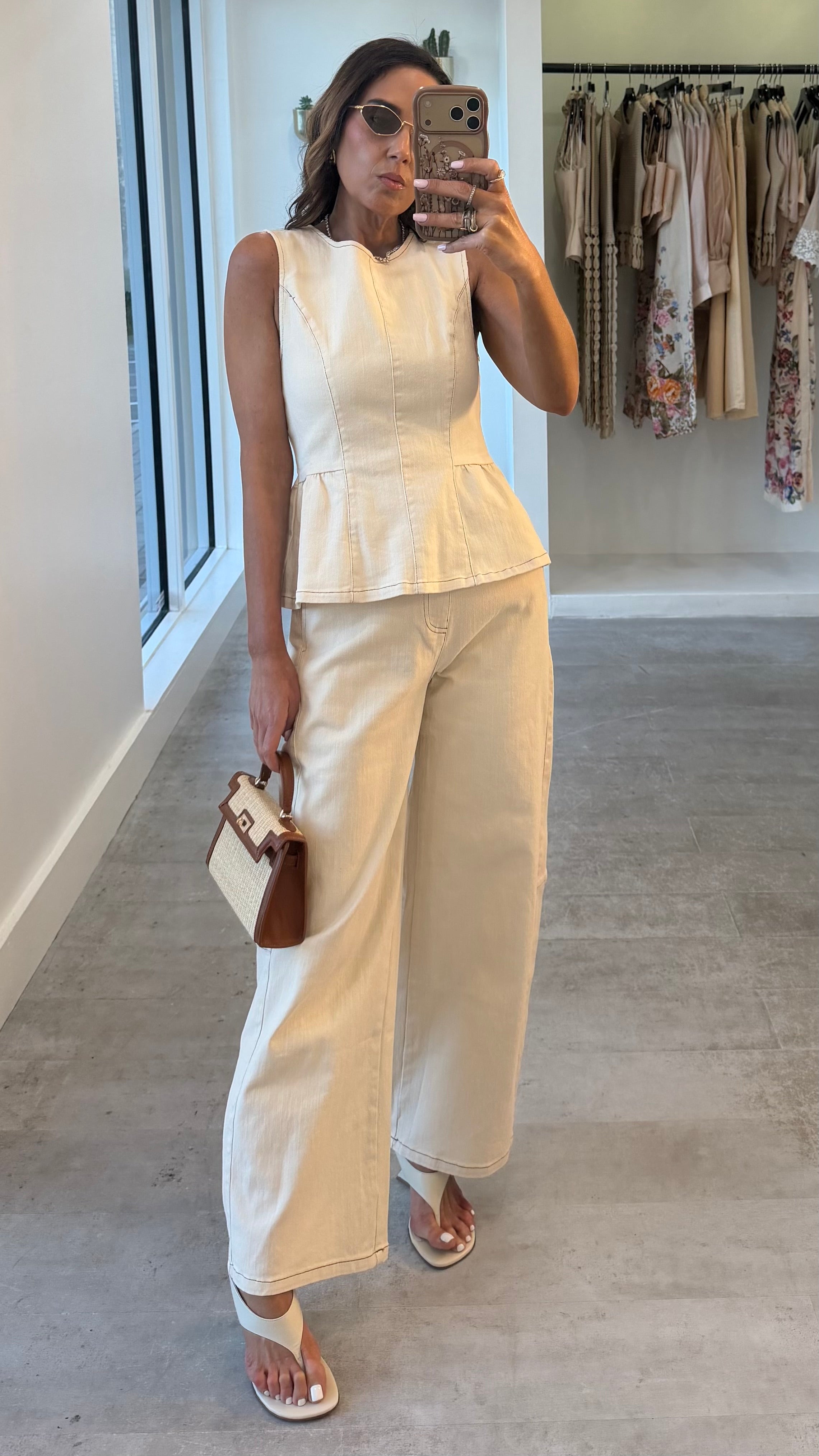 CREME PEPLUM PANT SET