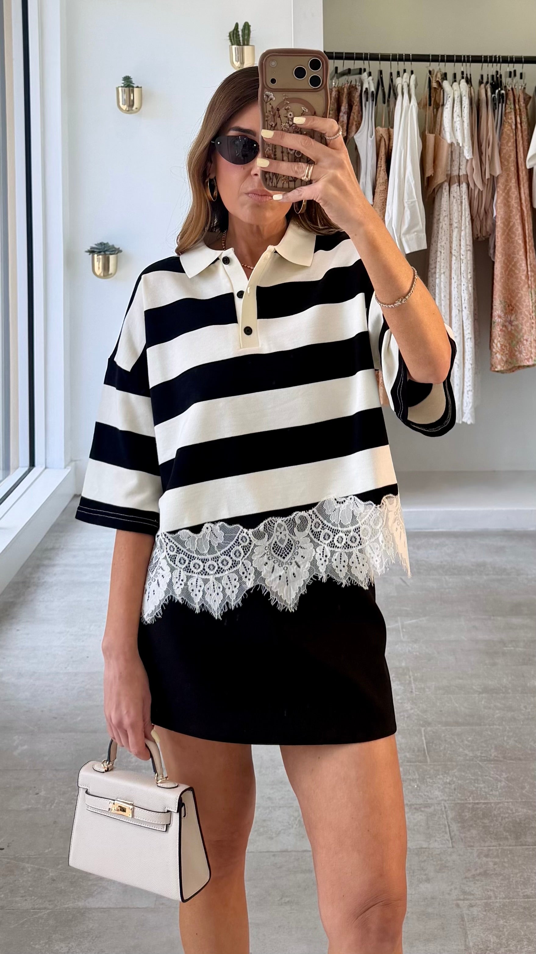 STRIPE IN LACE TOP