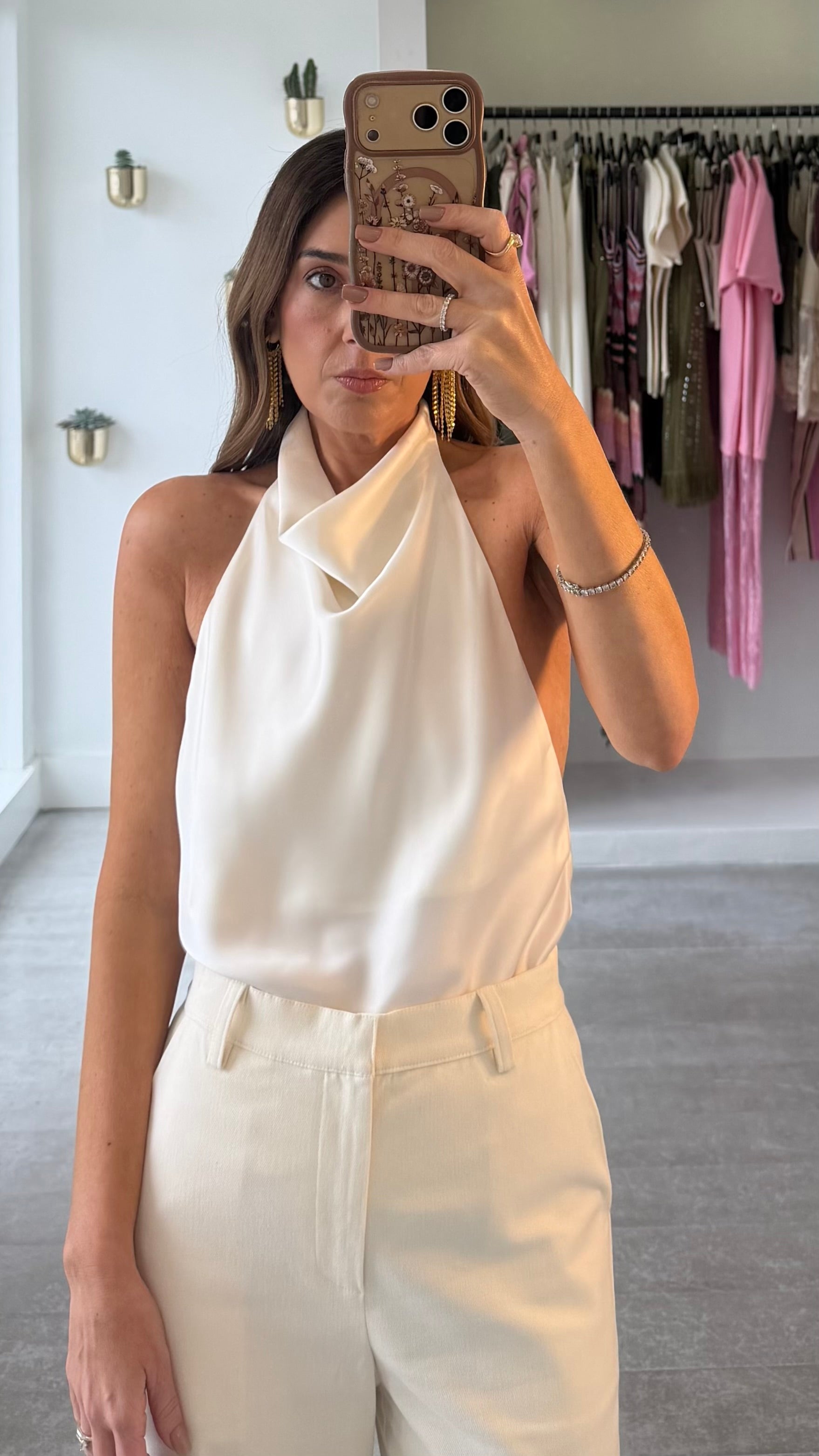 IVORY SCULPT HALTER TOP