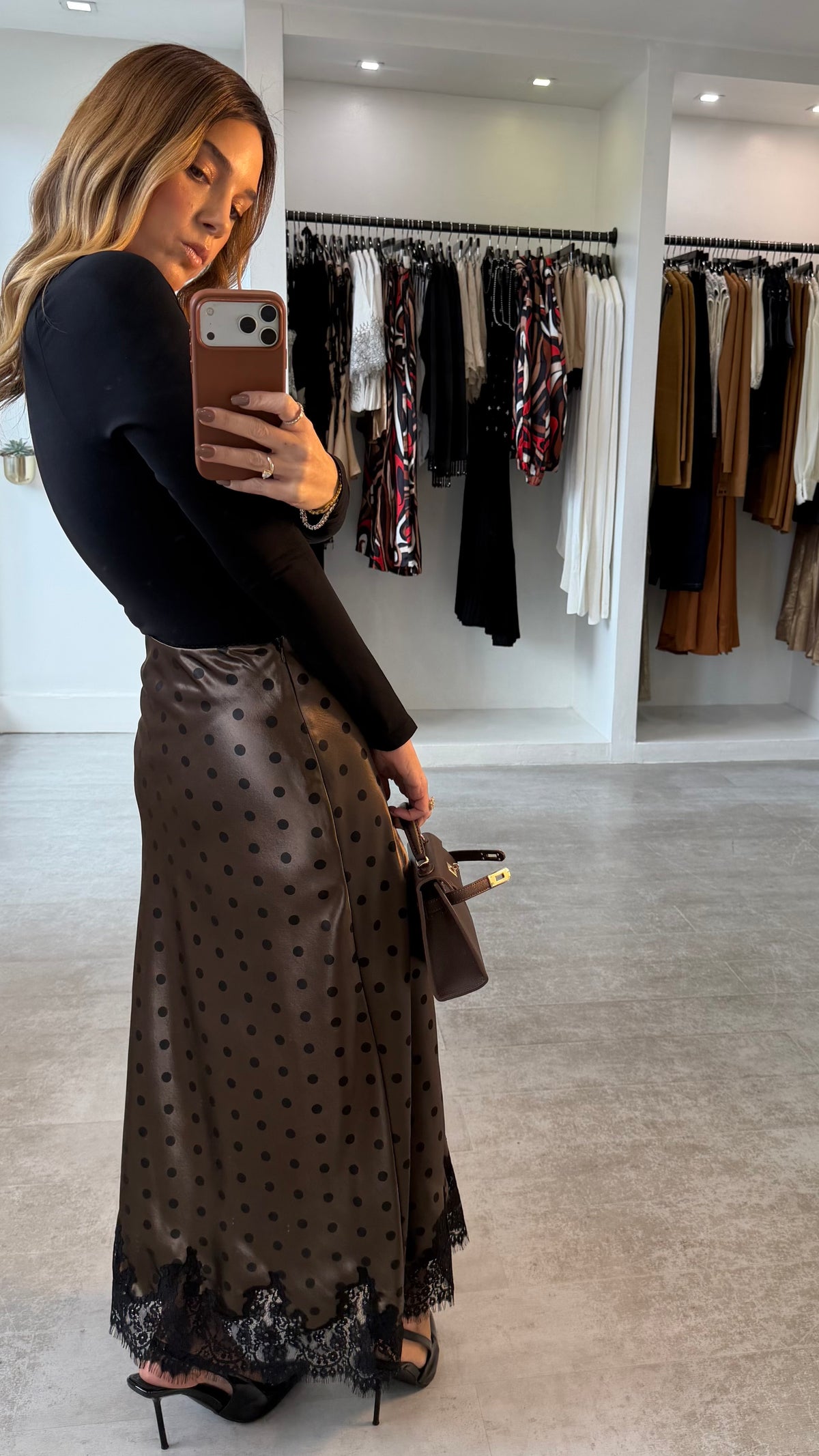 MOCHA DOT LACE SKIRT