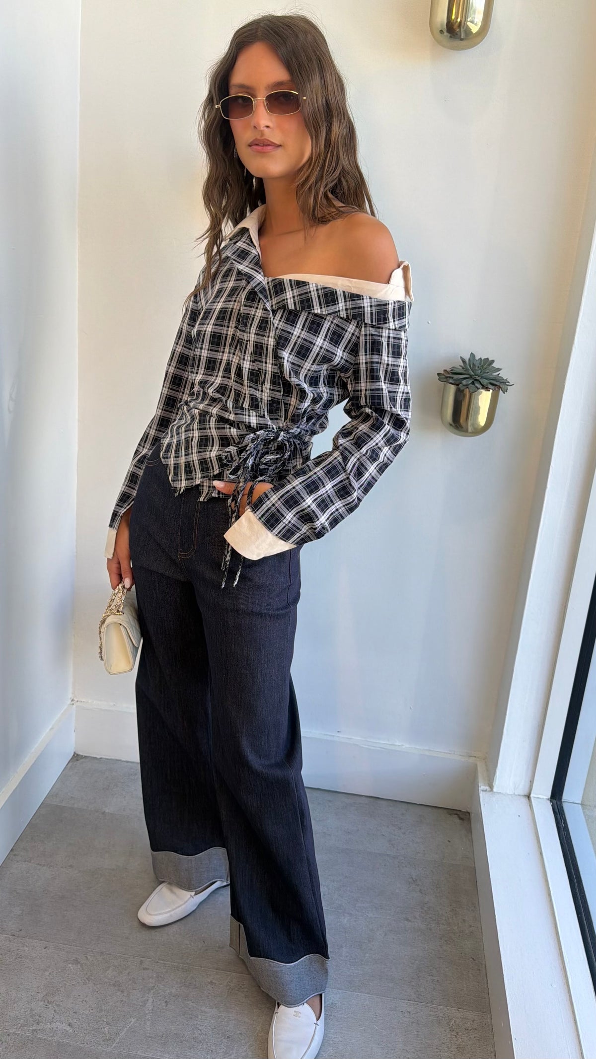 TWISTED PLAID TOP