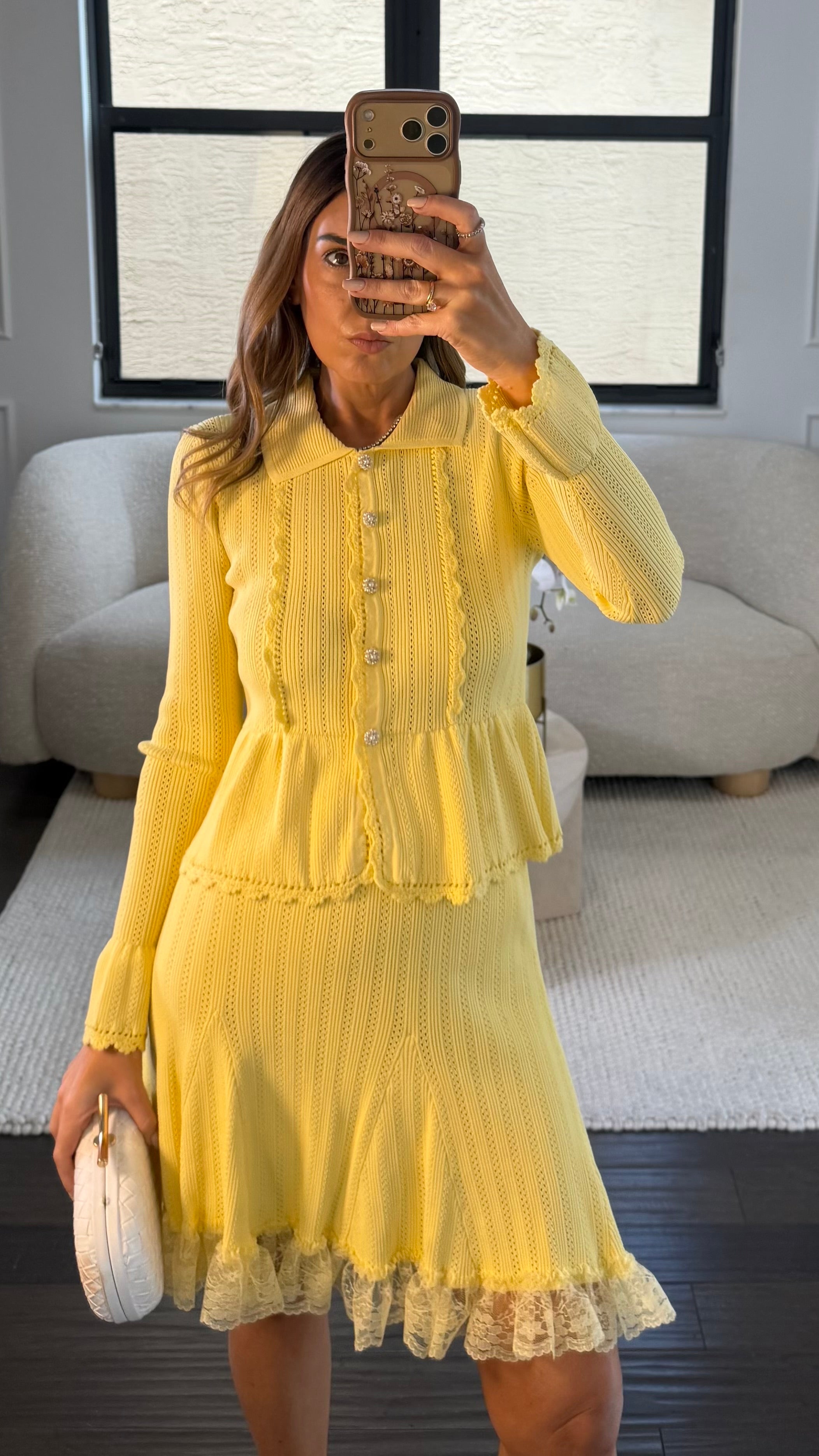 YELLOW KNIT RUFFLE SKIRT SET