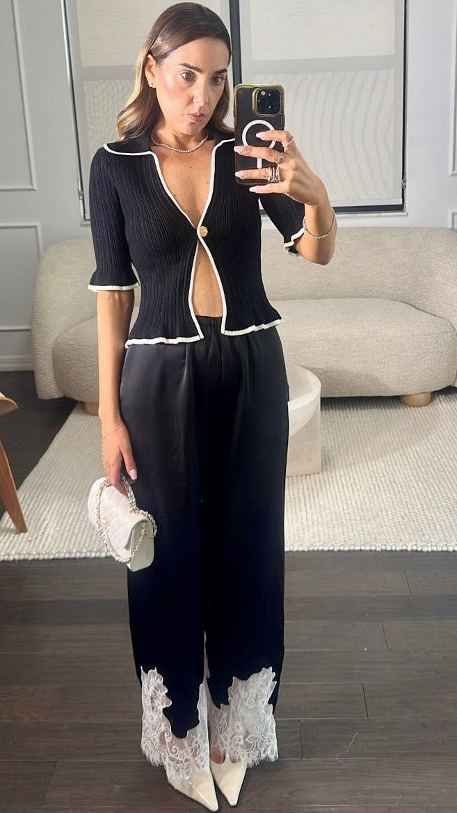 NOIR LACE TRIM PANTS